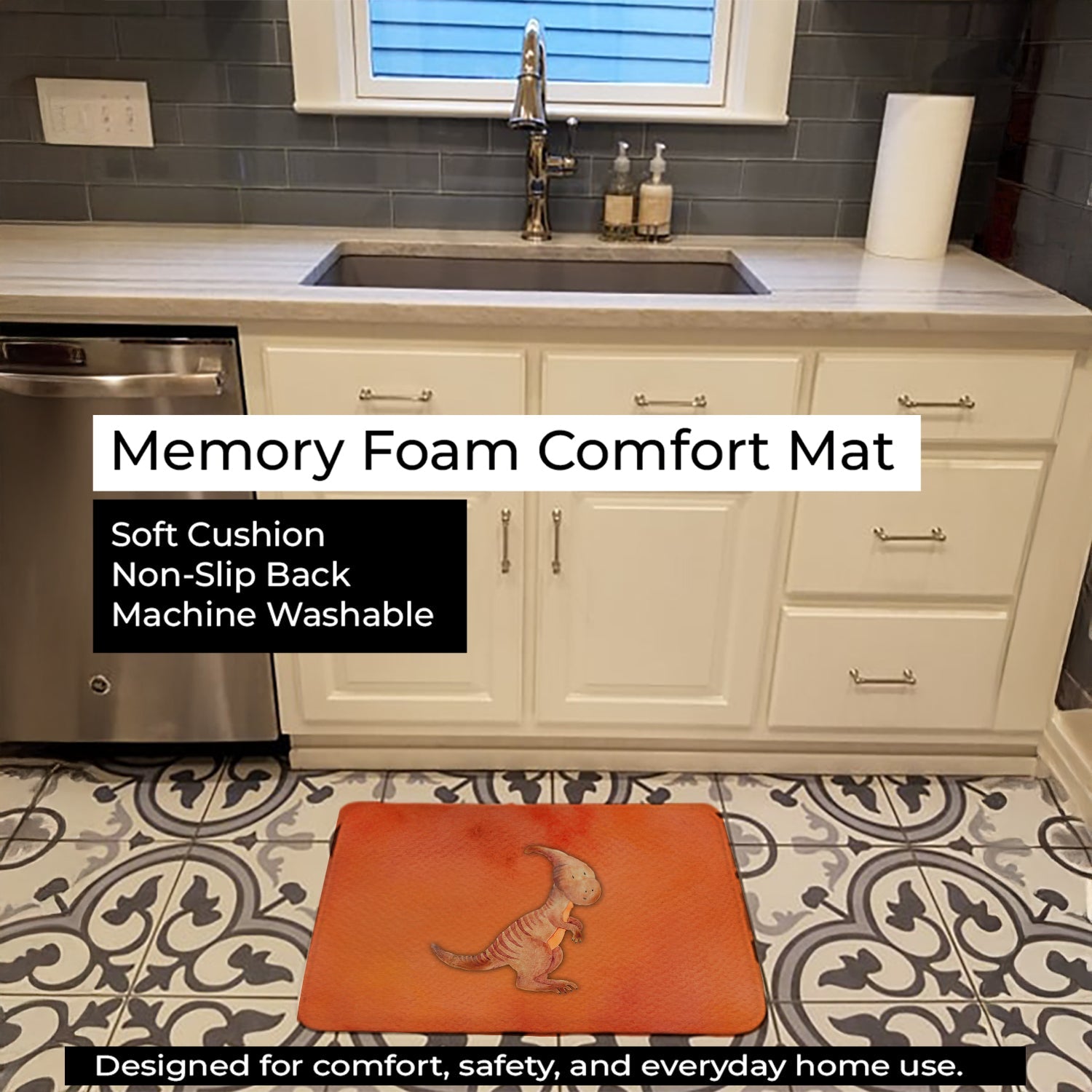 Parasaurolophus Watercolor Memory Foam Kitchen Mat Machine Washable Anti-Fatigue Cushion Comfort Bath or Kitchen Rug