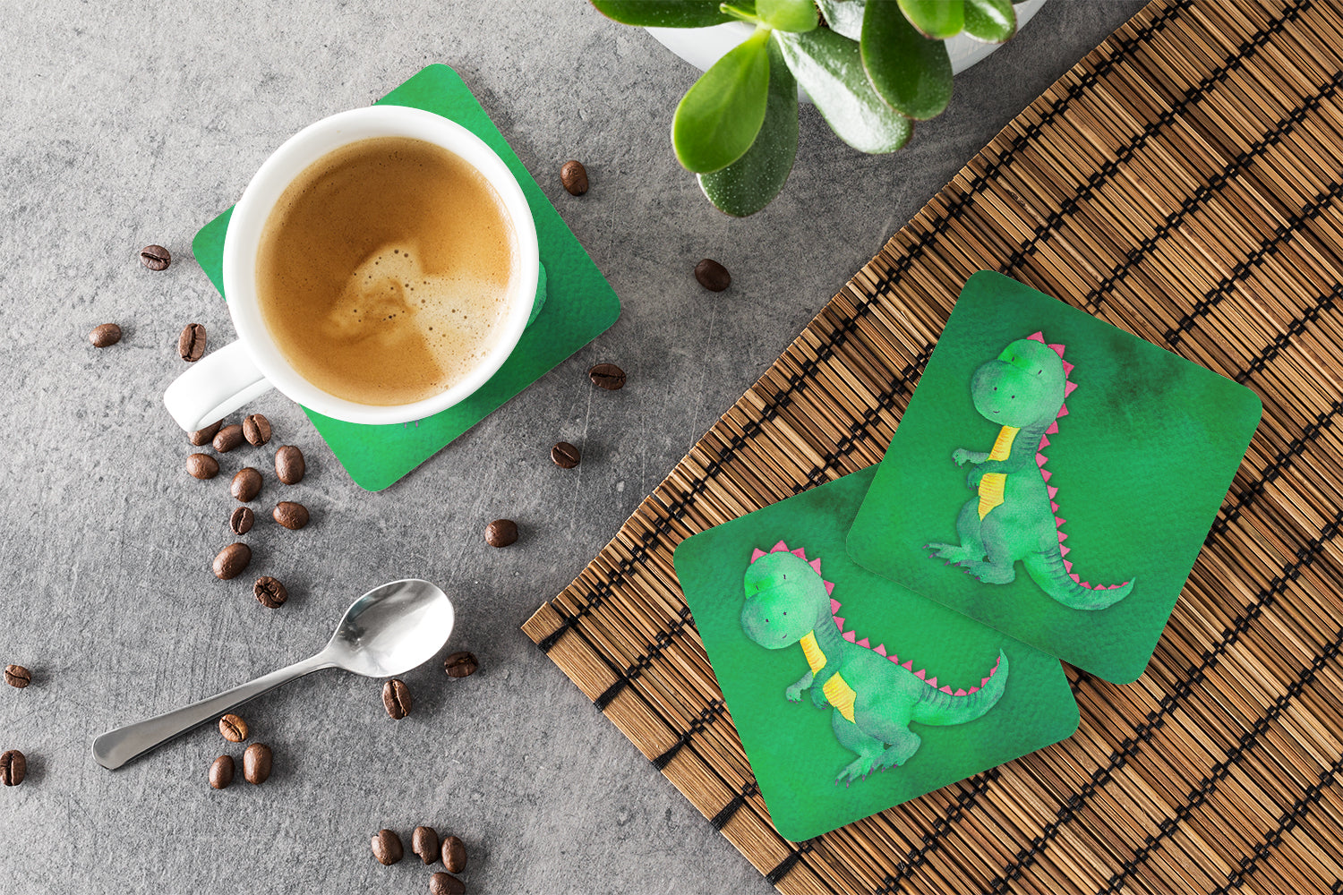 Tyrannosaurus Rex Watercolor Foam Coasters Set of 4 Cup Coasters for Indoor Outdoor, Tabletop Protection, Anti Slip, Mouse pad Material