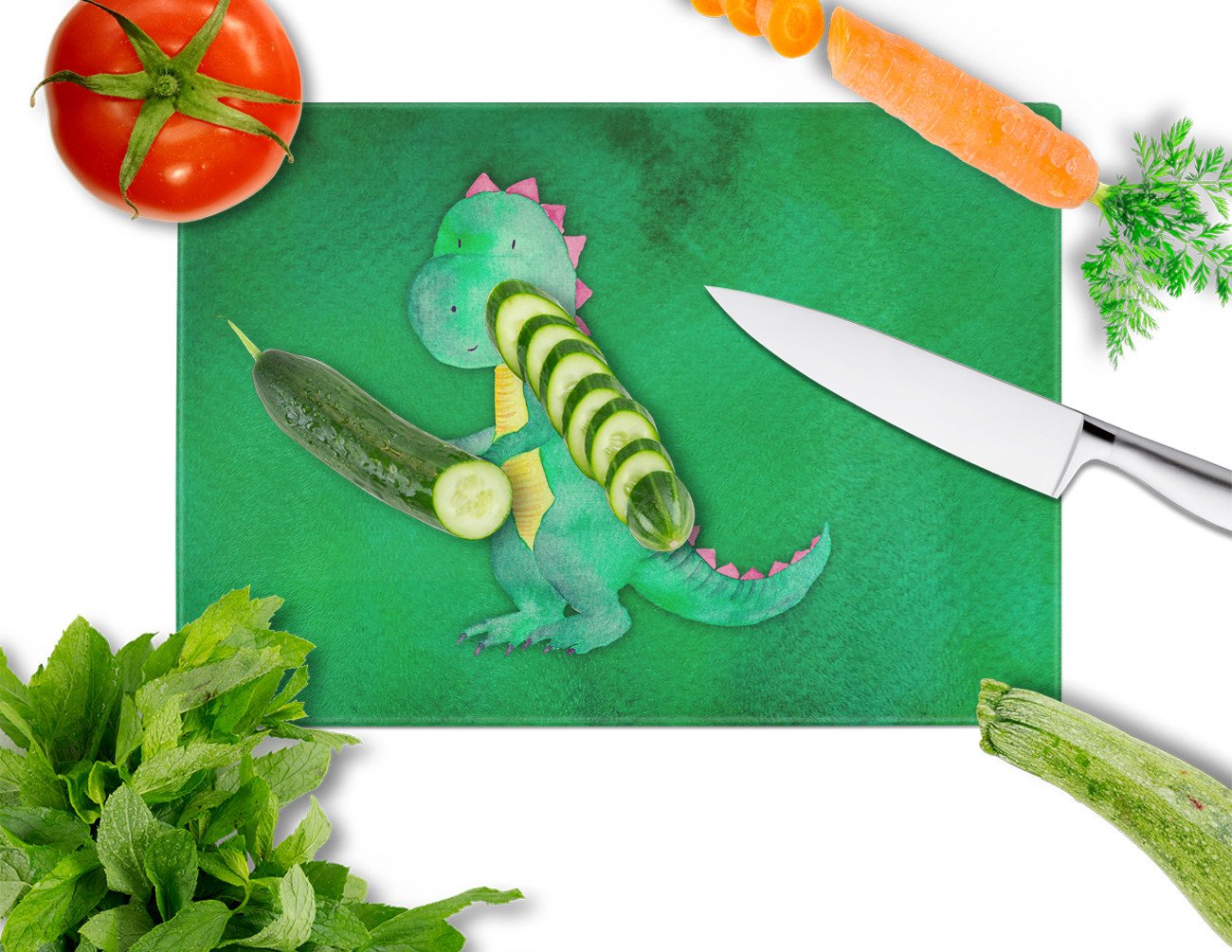 Tyrannosaurus Rex Watercolor Cutting Board Tempered Glass Kitchen Cutting Surface, Heat Resistant Chopping, Non-Slip Feet, Food Prep & Serving