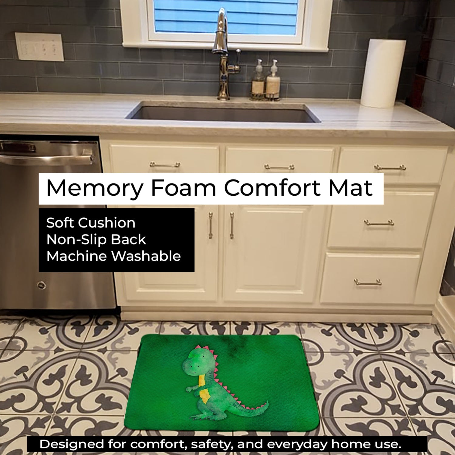 Tyrannosaurus Rex Watercolor Memory Foam Kitchen Mat Machine Washable Anti-Fatigue Cushion Comfort Bath or Kitchen Rug