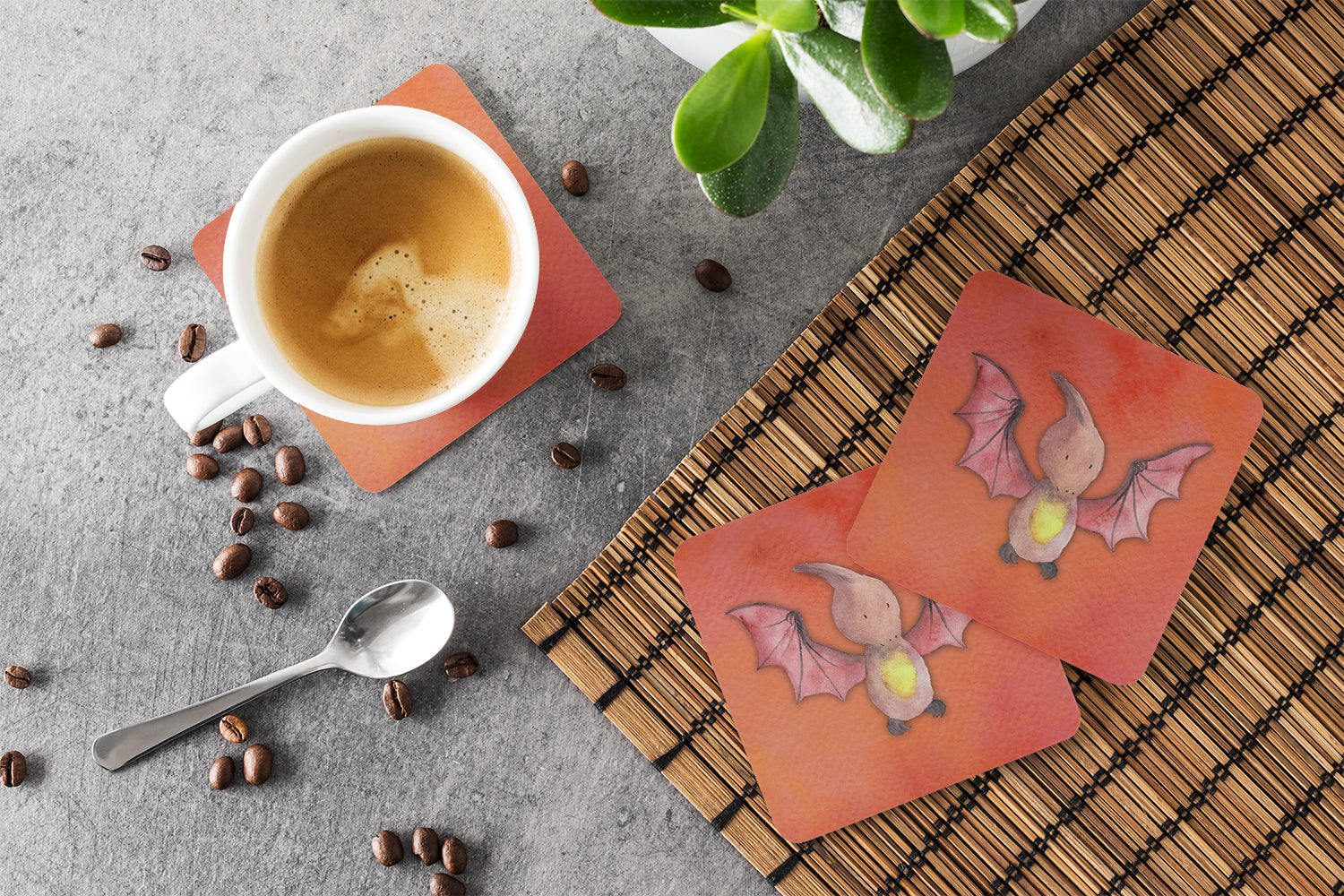 Pterodactyl Watercolor Foam Coasters Set of 4 Cup Coasters for Indoor Outdoor, Tabletop Protection, Anti Slip, Mouse pad Material