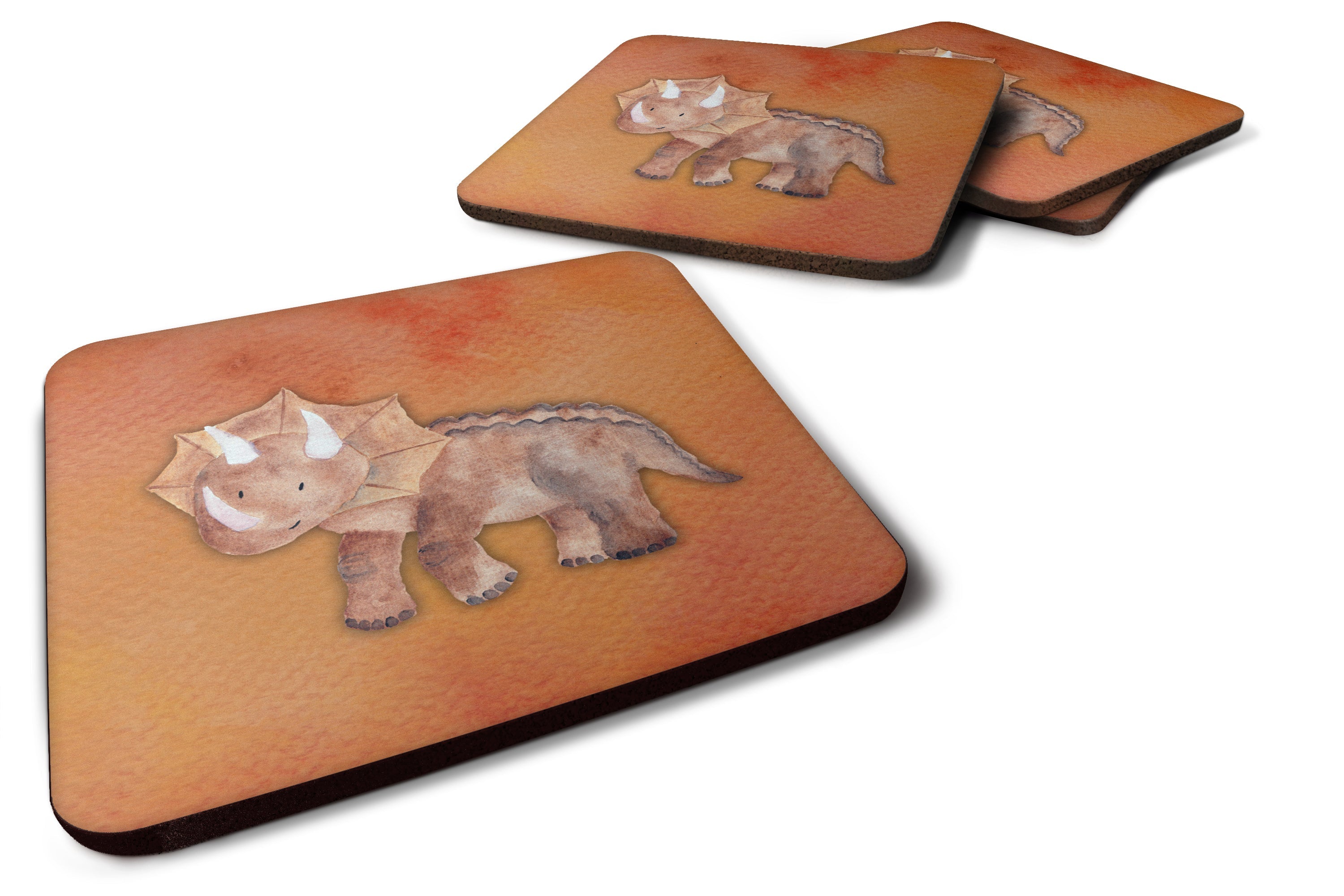 Triceratops Watercolor Foam Coasters Set of 4 Cup Coasters for Indoor Outdoor, Tabletop Protection, Anti Slip, Mouse pad Material