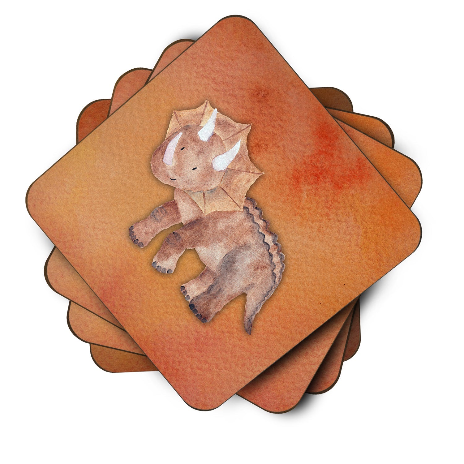 Triceratops Watercolor Foam Coasters Set of 4 Cup Coasters for Indoor Outdoor, Tabletop Protection, Anti Slip, Mouse pad Material