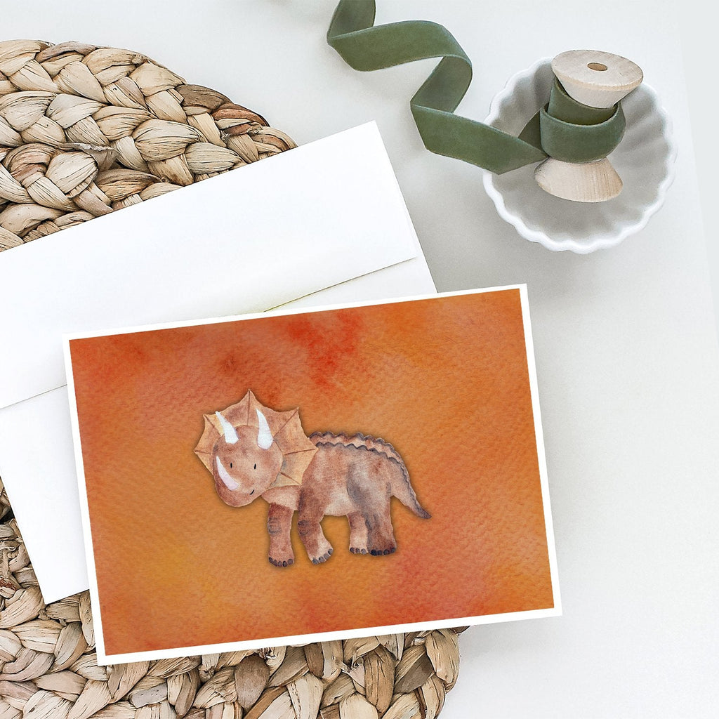 Triceratops Watercolor Greeting Cards Pack of 8 Blank Cards with Envelopes Whimsical A7 Size 5x7