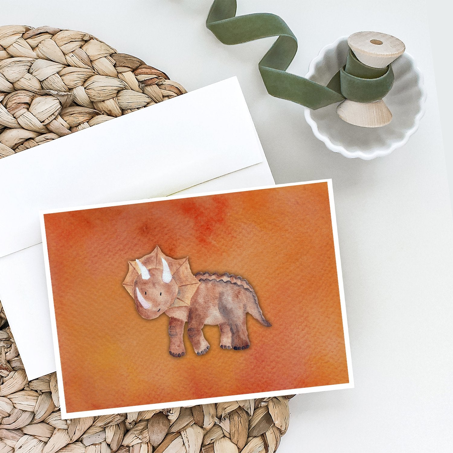 Triceratops Watercolor Greeting Cards Pack of 8 Blank Cards with Envelopes Whimsical A7 Size 5x7