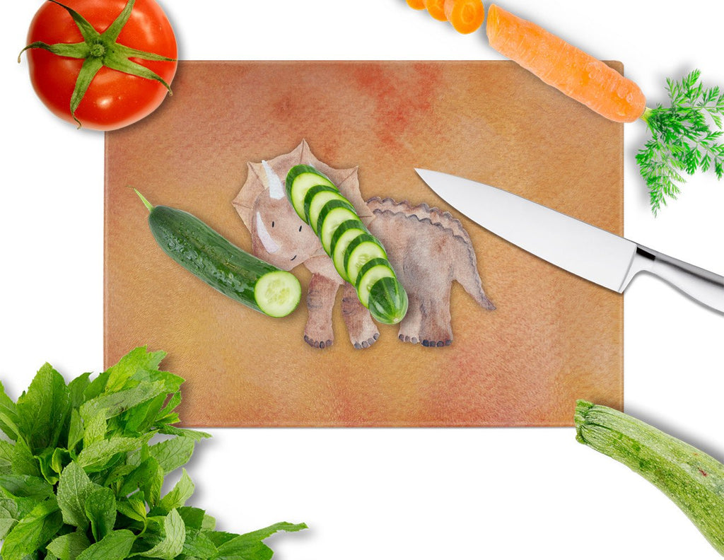 Triceratops Watercolor Cutting Board Tempered Glass Kitchen Cutting Surface, Heat Resistant Chopping, Non-Slip Feet, Food Prep & Serving