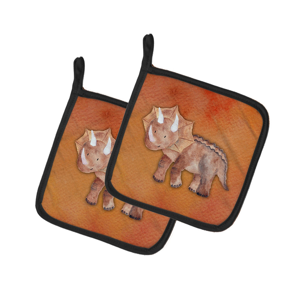 Triceratops Watercolor Pot Holder Set of 2 Heat Resistant Quilted Hot Pads 7.5 x 7.5 Inch, Insulated Kitchen Trivets for Cooking & Baking