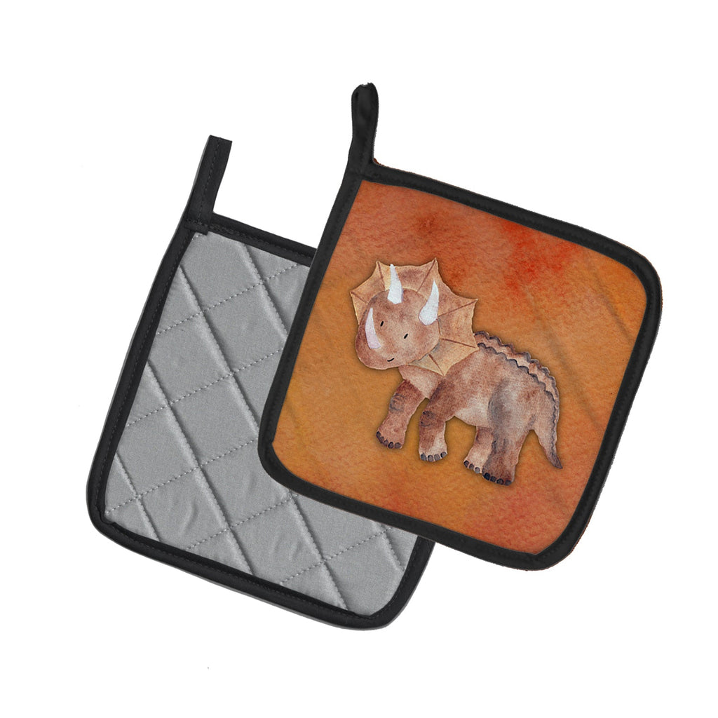 Triceratops Watercolor Pot Holder Set of 2 Heat Resistant Quilted Hot Pads 7.5 x 7.5 Inch, Insulated Kitchen Trivets for Cooking & Baking