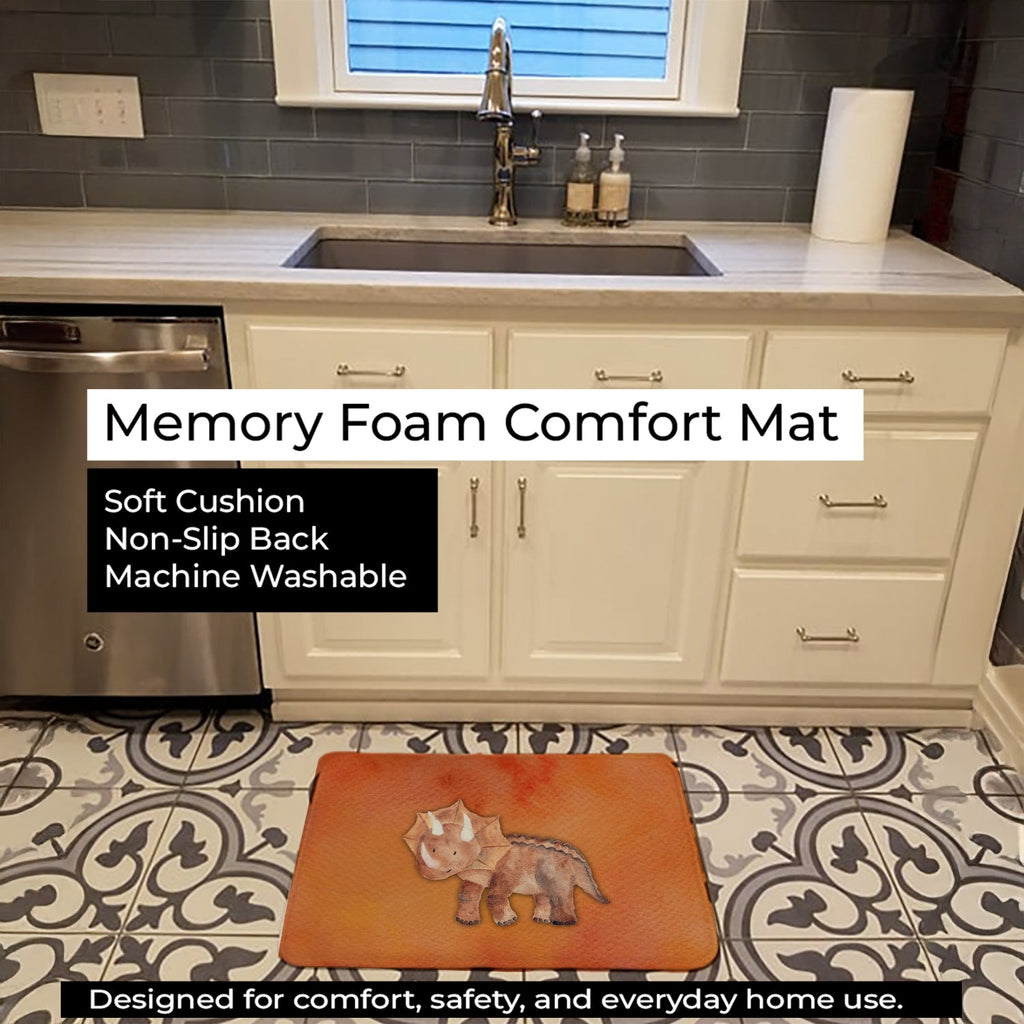 Triceratops Watercolor Memory Foam Kitchen Mat Machine Washable Anti-Fatigue Cushion Comfort Bath or Kitchen Rug
