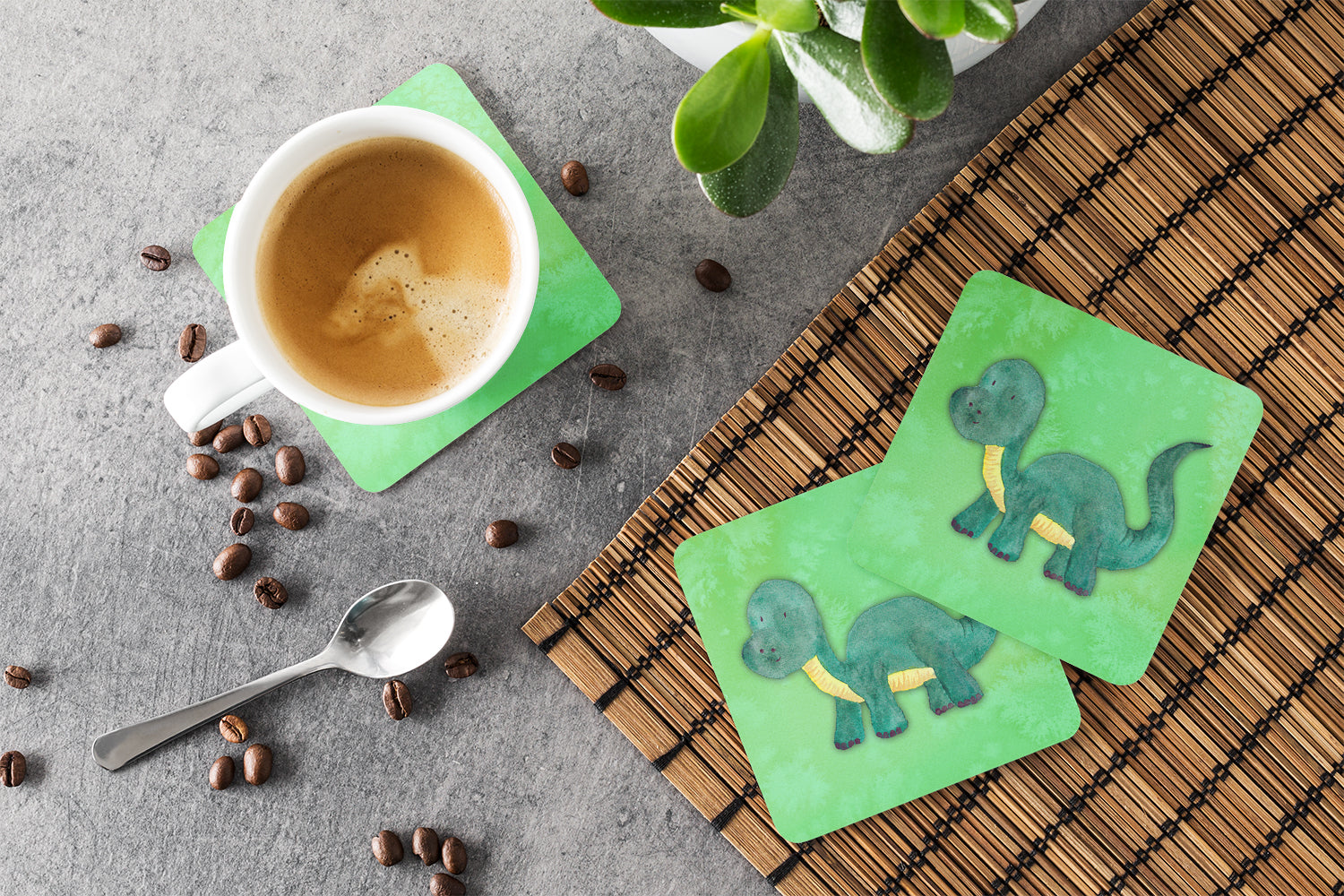 Brontosaurus Watercolor Foam Coasters Set of 4 Cup Coasters for Indoor Outdoor, Tabletop Protection, Anti Slip, Mouse pad Material