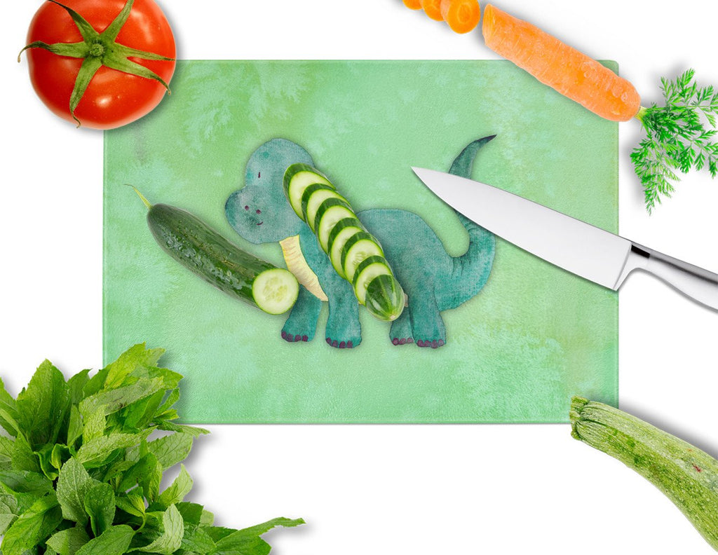 Brontosaurus Watercolor Cutting Board Tempered Glass Kitchen Cutting Surface, Heat Resistant Chopping, Non-Slip Feet, Food Prep & Serving