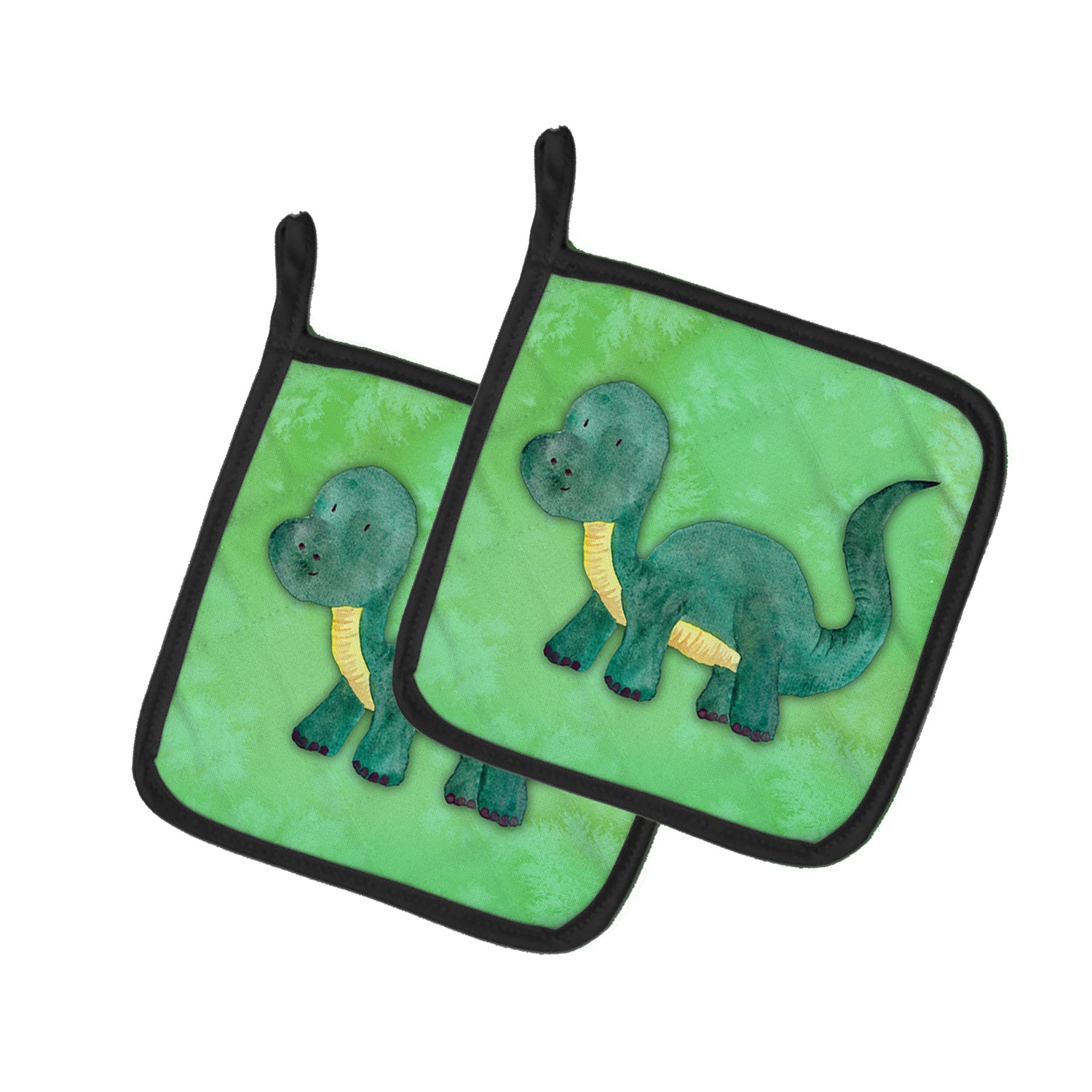 Brontosaurus Watercolor Pot Holder Set of 2 Heat Resistant Quilted Hot Pads 7.5 x 7.5 Inch, Insulated Kitchen Trivets for Cooking & Baking