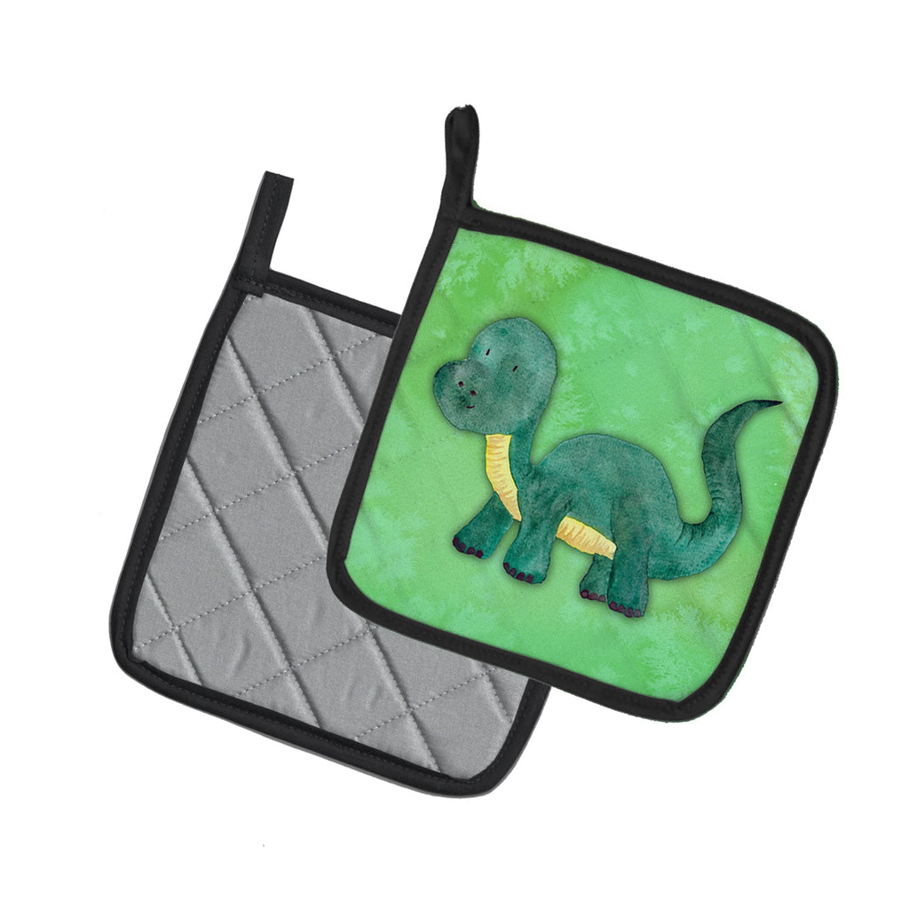 Brontosaurus Watercolor Pot Holder Set of 2 Heat Resistant Quilted Hot Pads 7.5 x 7.5 Inch, Insulated Kitchen Trivets for Cooking & Baking