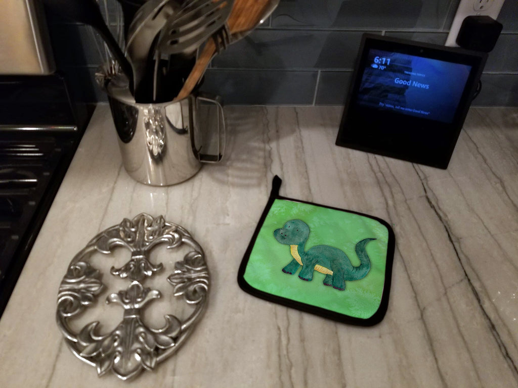 Brontosaurus Watercolor Pot Holder Set of 2 Heat Resistant Quilted Hot Pads 7.5 x 7.5 Inch, Insulated Kitchen Trivets for Cooking & Baking