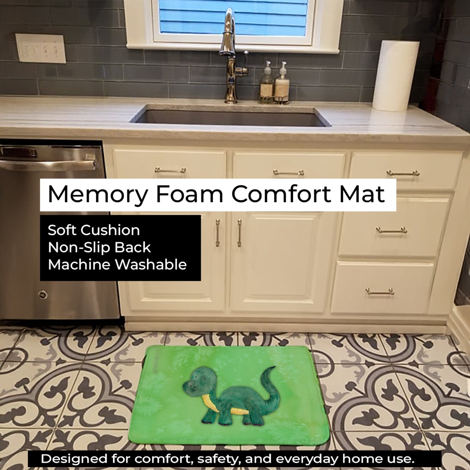 Brontosaurus Watercolor Memory Foam Kitchen Mat Machine Washable Anti-Fatigue Cushion Comfort Bath or Kitchen Rug