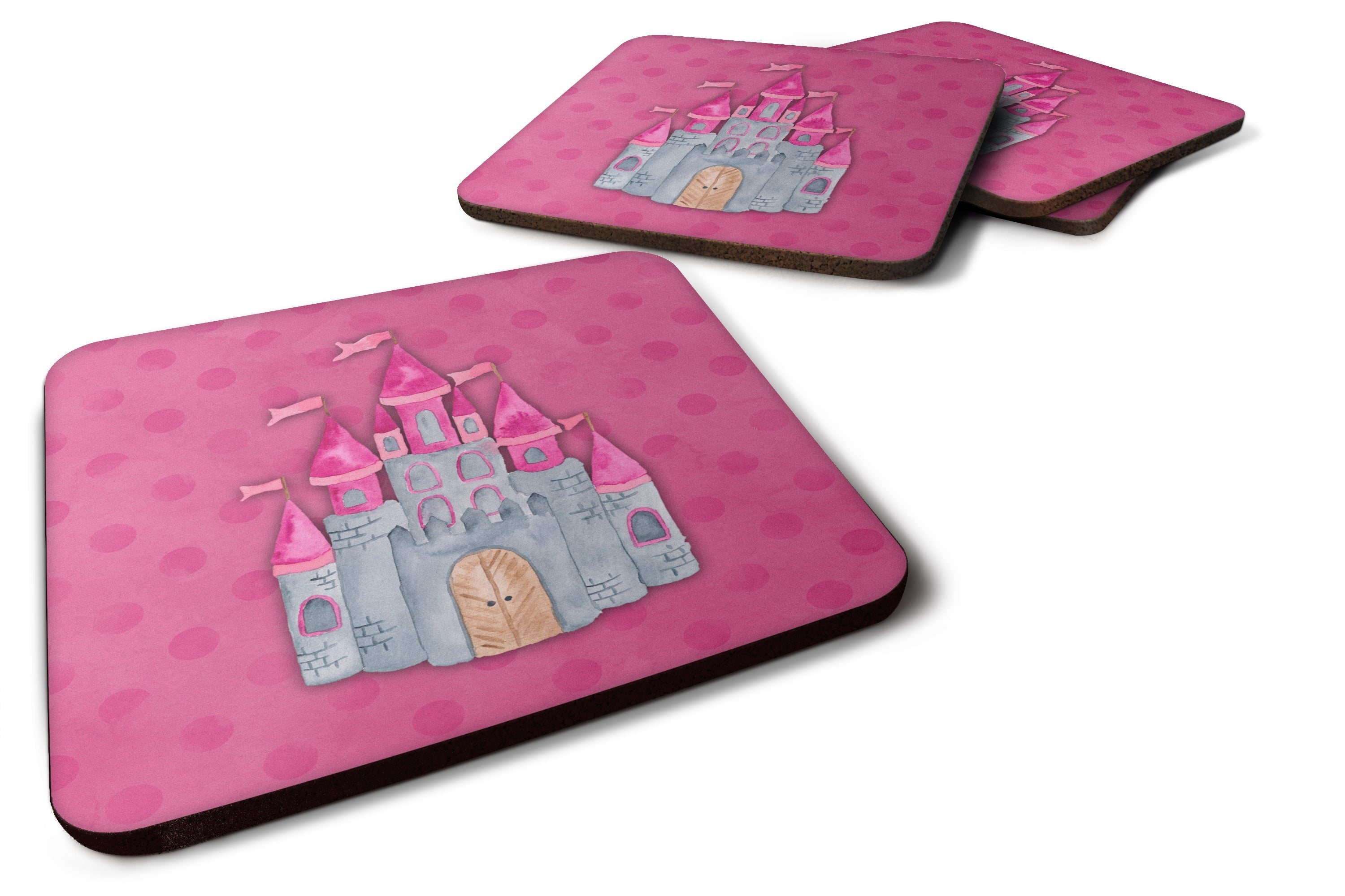 Princess Castle Watercolor Foam Coasters Set of 4 Cup Coasters for Indoor Outdoor, Tabletop Protection, Anti Slip, Mouse pad Material