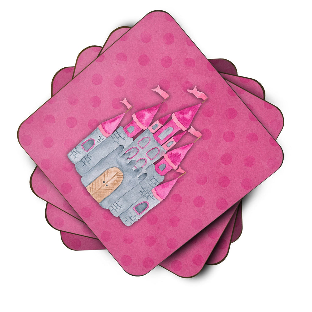 Princess Castle Watercolor Foam Coasters Set of 4 Cup Coasters for Indoor Outdoor, Tabletop Protection, Anti Slip, Mouse pad Material