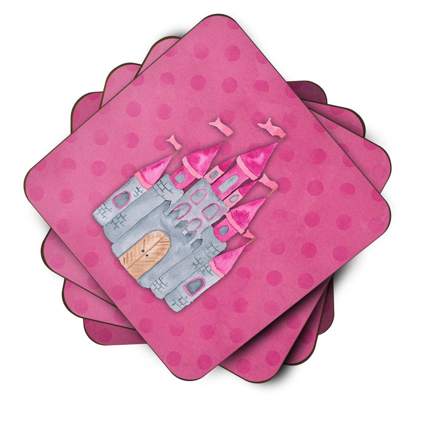 Princess Castle Watercolor Foam Coasters Set of 4 Cup Coasters for Indoor Outdoor, Tabletop Protection, Anti Slip, Mouse pad Material