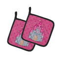 Princess Castle Watercolor Pot Holder Set of 2 Heat Resistant Quilted Hot Pads 7.5 x 7.5 Inch, Insulated Kitchen Trivets for Cooking & Baking