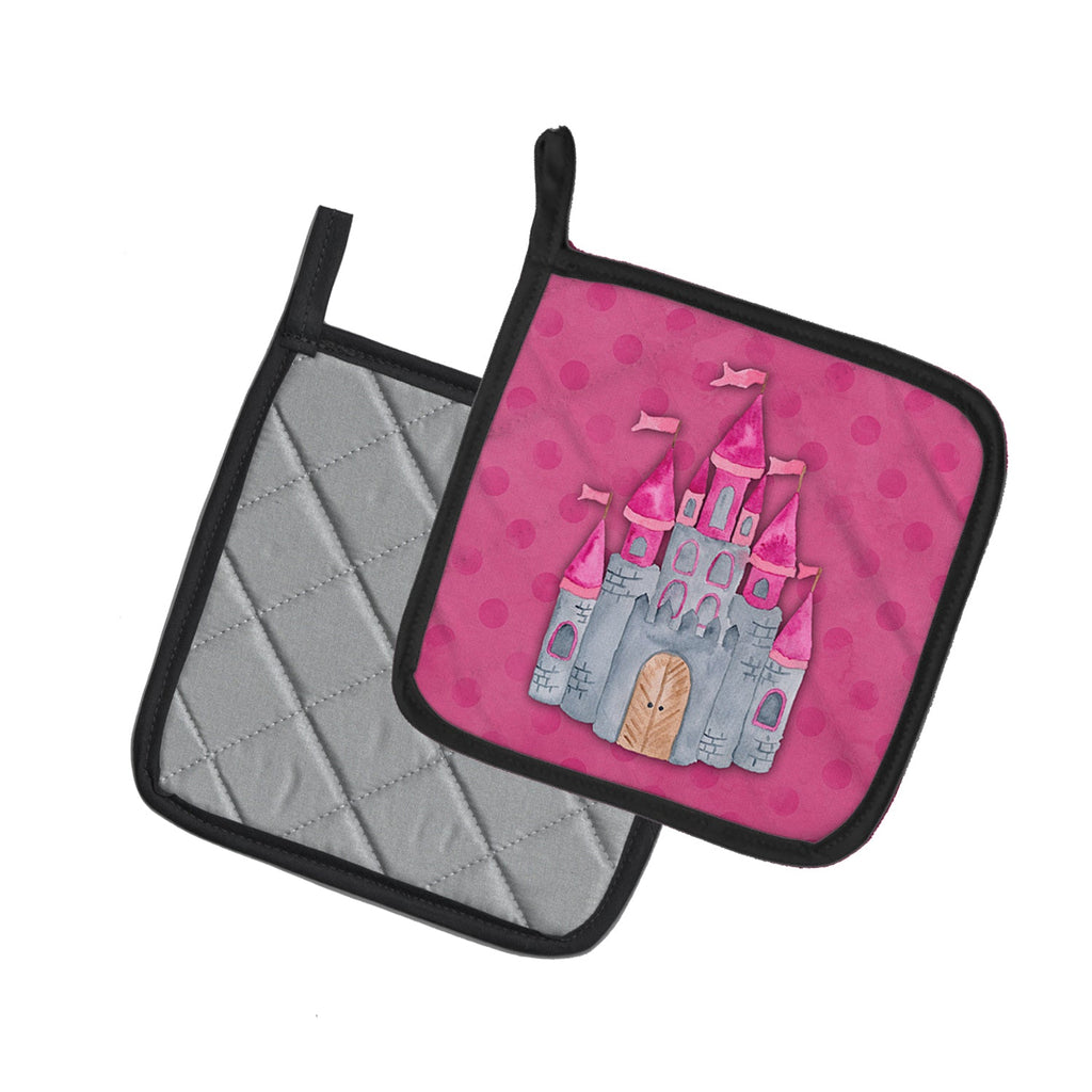 Princess Castle Watercolor Pot Holder Set of 2 Heat Resistant Quilted Hot Pads 7.5 x 7.5 Inch, Insulated Kitchen Trivets for Cooking & Baking
