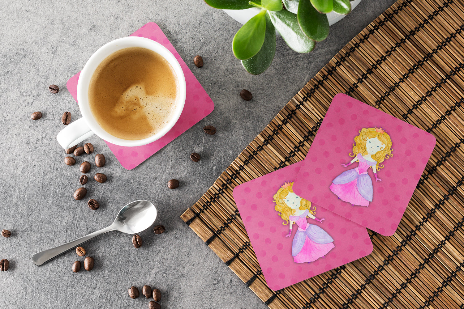 Princess Watercolor Foam Coasters Set of 4 Cup Coasters for Indoor Outdoor, Tabletop Protection, Anti Slip, Mouse pad Material