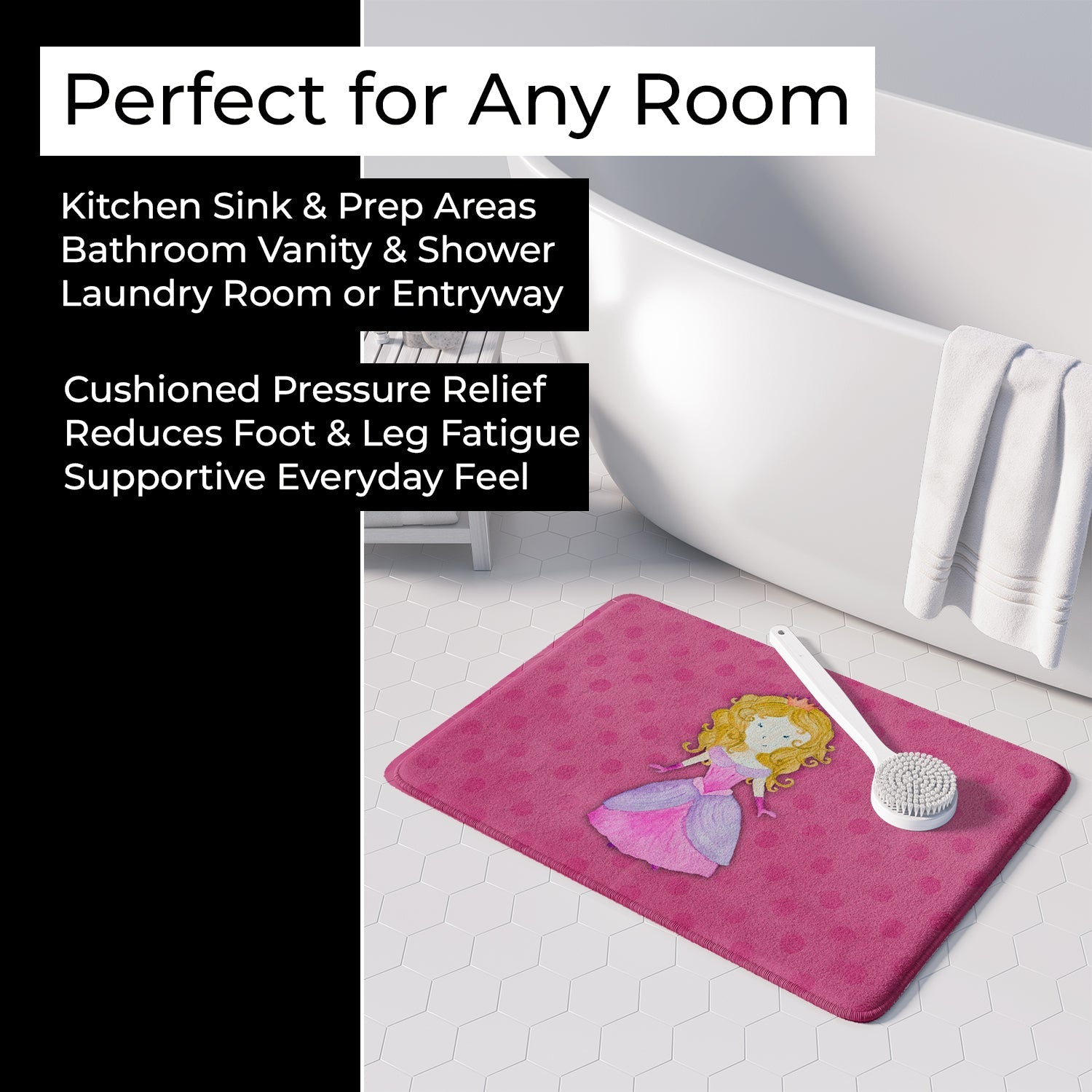 Princess Watercolor Memory Foam Kitchen Mat Machine Washable Anti-Fatigue Cushion Comfort Bath or Kitchen Rug