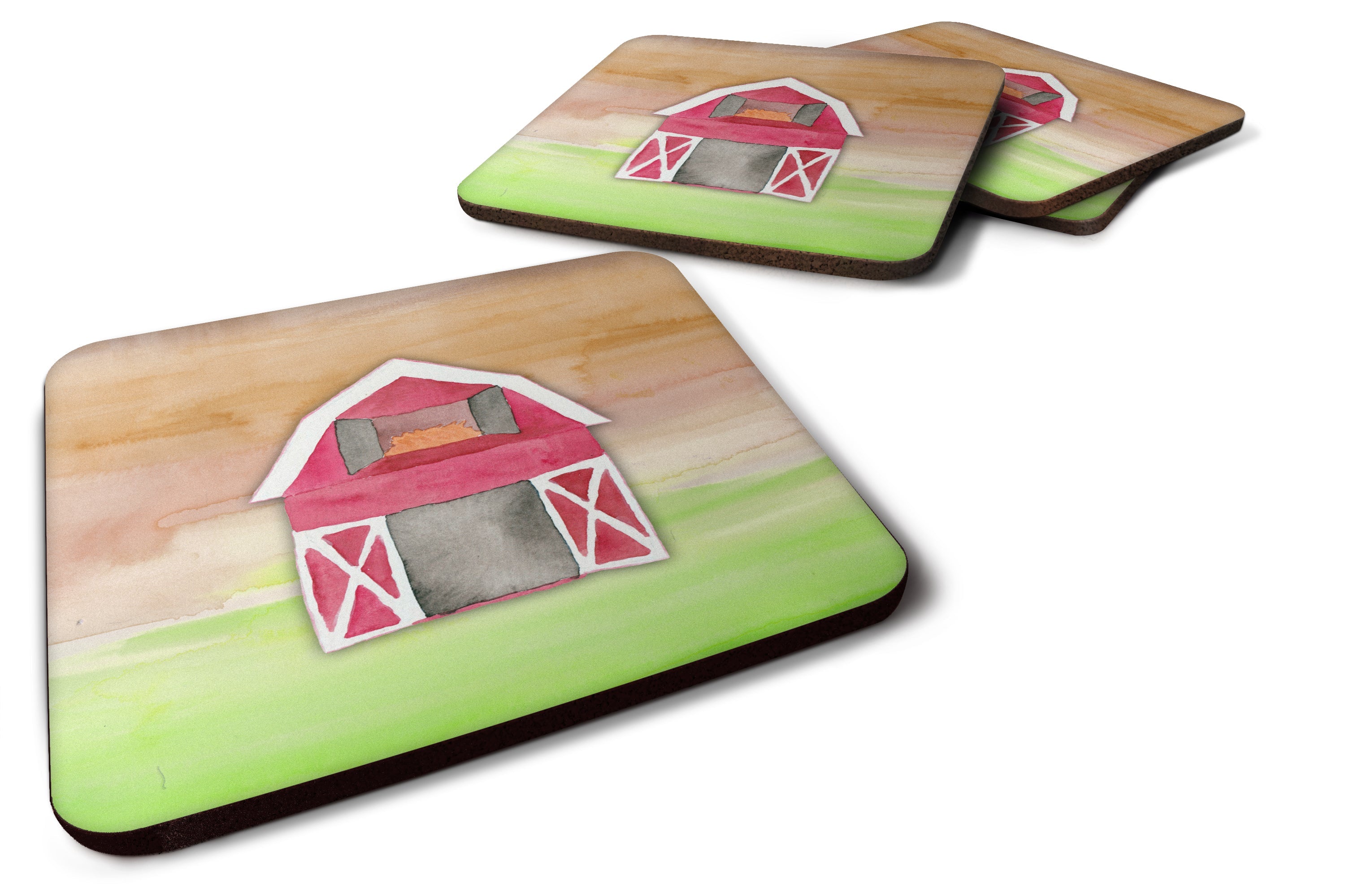 Barn Watercolor Foam Coasters Set of 4 Cup Coasters for Indoor Outdoor, Tabletop Protection, Anti Slip, Mouse pad Material