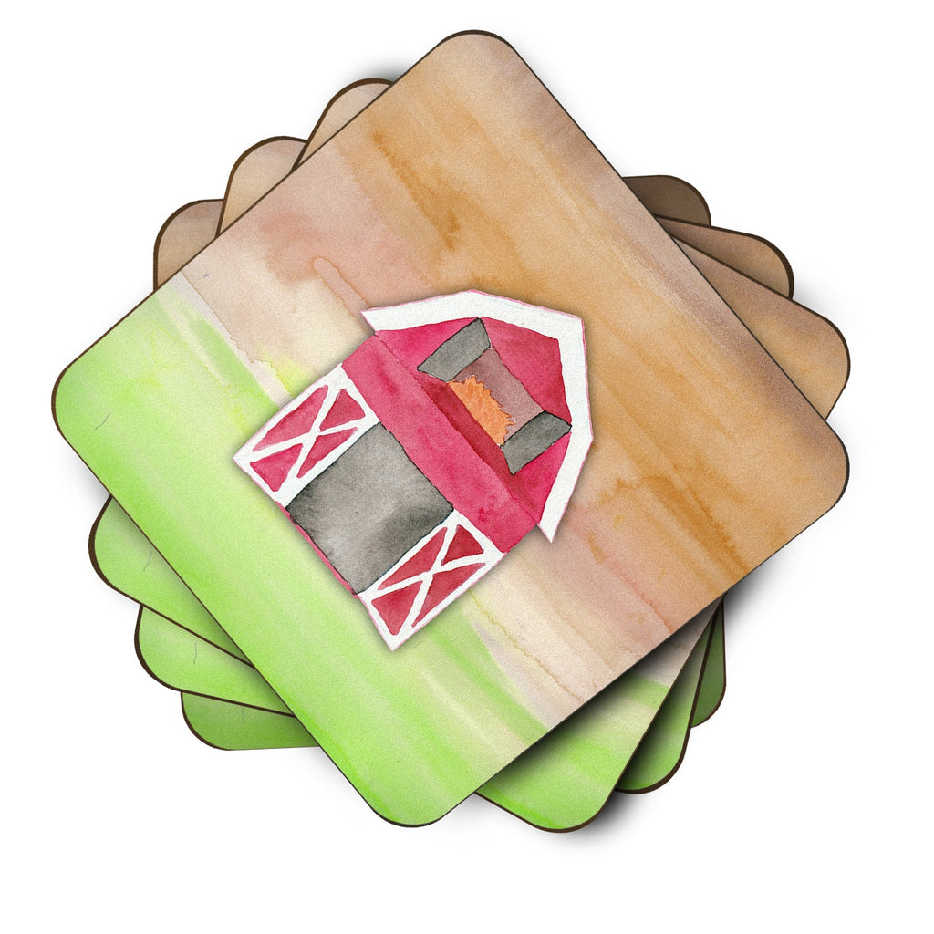 Barn Watercolor Foam Coasters Set of 4 Cup Coasters for Indoor Outdoor, Tabletop Protection, Anti Slip, Mouse pad Material