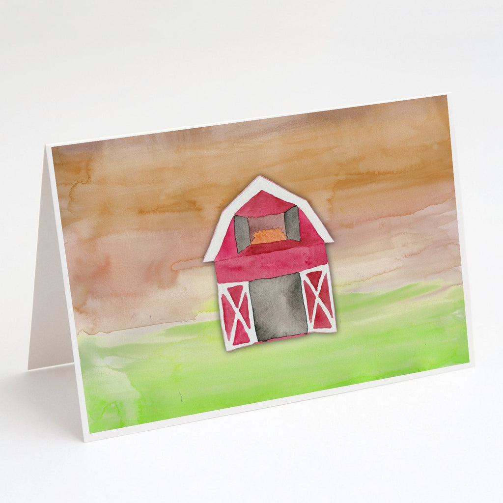 Barn Watercolor Greeting Cards Pack of 8 Blank Cards with Envelopes Whimsical A7 Size 5x7