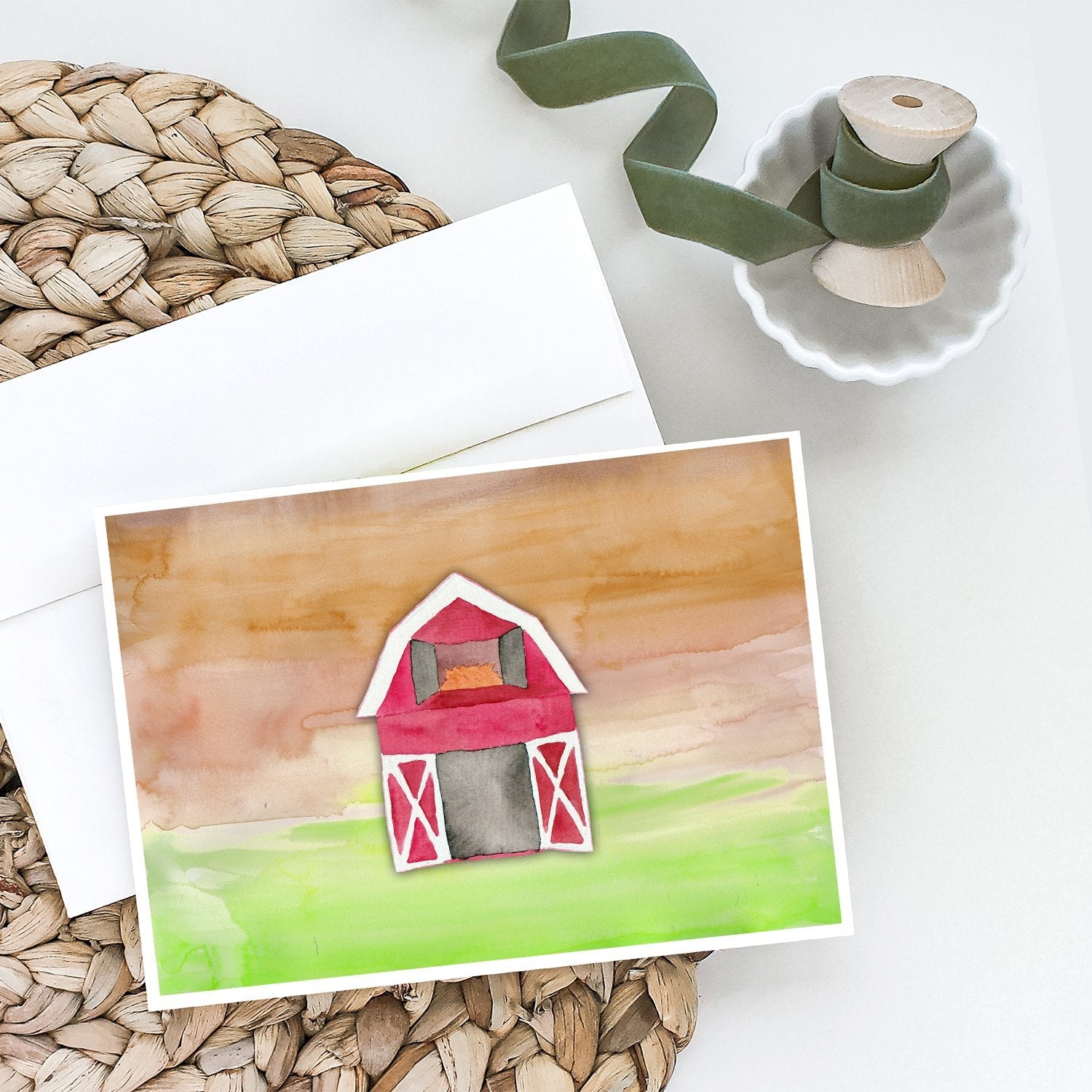 Barn Watercolor Greeting Cards Pack of 8 Blank Cards with Envelopes Whimsical A7 Size 5x7