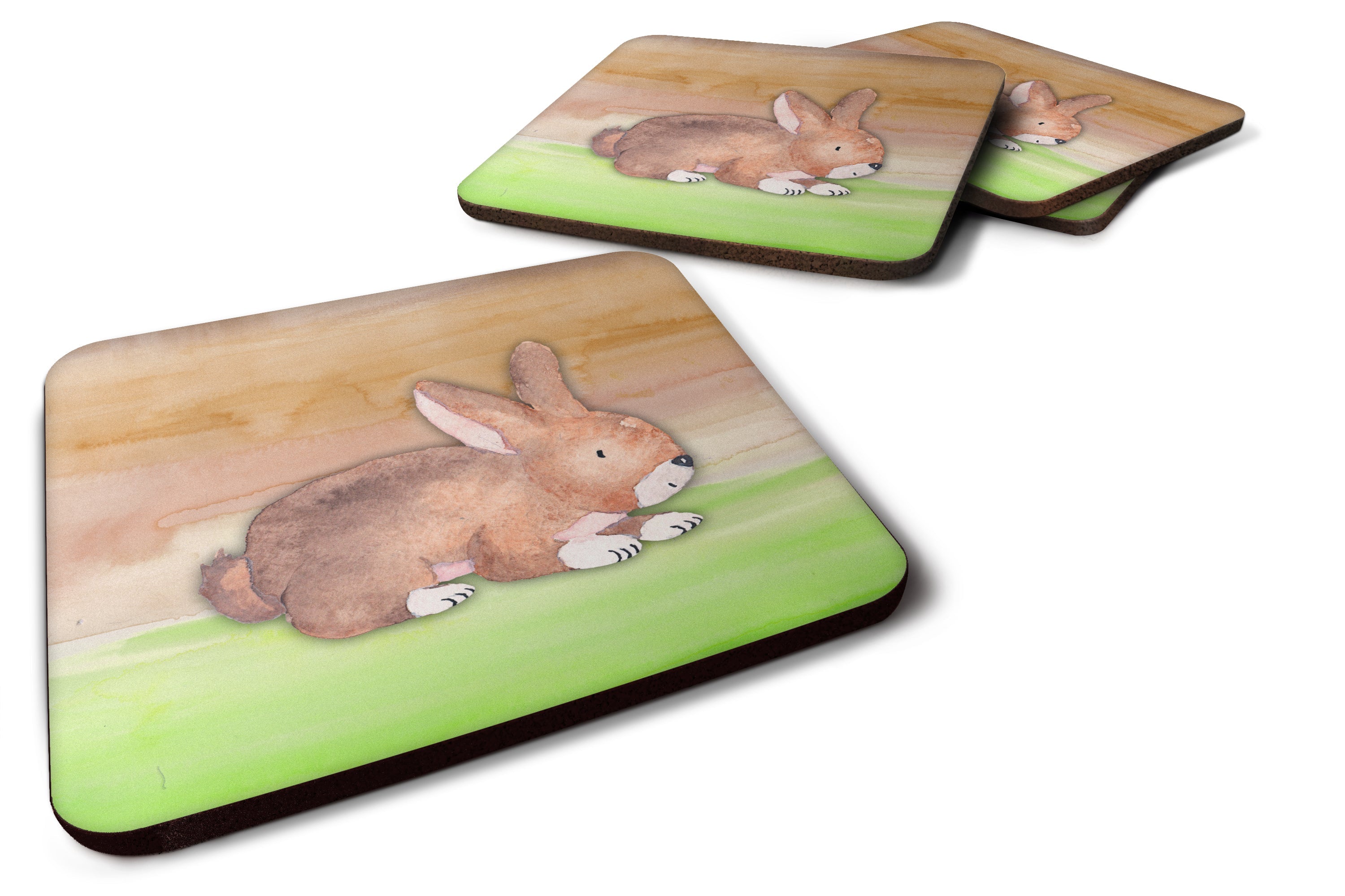 Rabbit Watercolor Foam Coasters Set of 4 Cup Coasters for Indoor Outdoor, Tabletop Protection, Anti Slip, Mouse pad Material