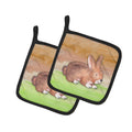 Rabbit Watercolor Pot Holder Set of 2 Heat Resistant Quilted Hot Pads 7.5 x 7.5 Inch, Insulated Kitchen Trivets for Cooking & Baking