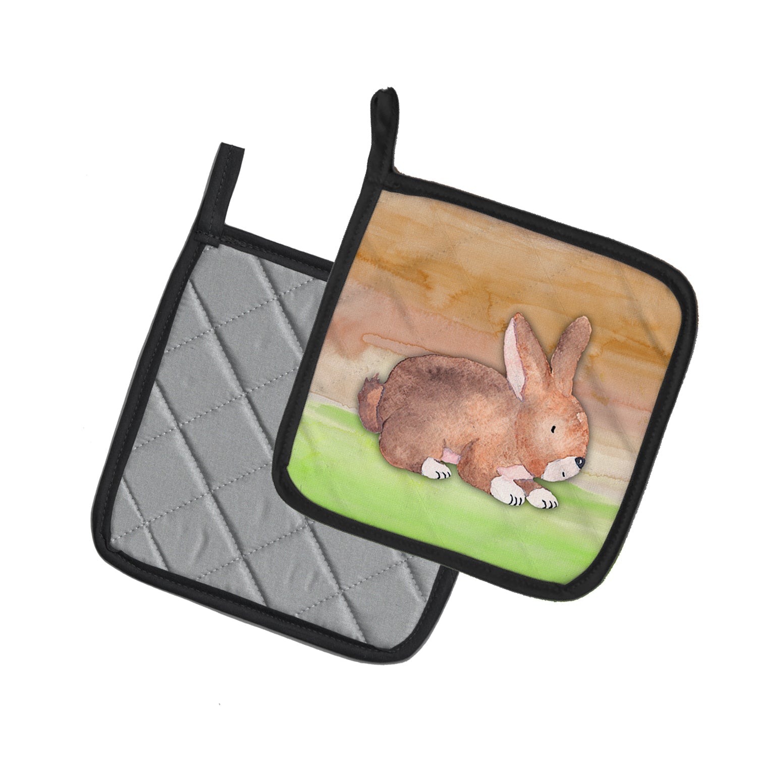 Rabbit Watercolor Pot Holder Set of 2 Heat Resistant Quilted Hot Pads 7.5 x 7.5 Inch, Insulated Kitchen Trivets for Cooking & Baking