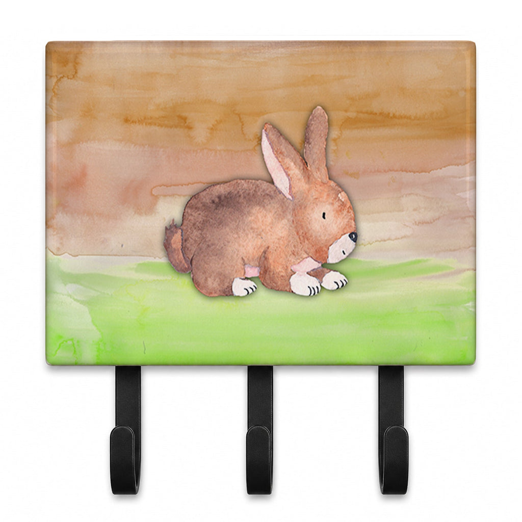 Rabbit Watercolor Leash or Key Holder Wall Hooks, Coat Rack Wall Mount, for Hanging Keys, Towels, Aprons, Leashes