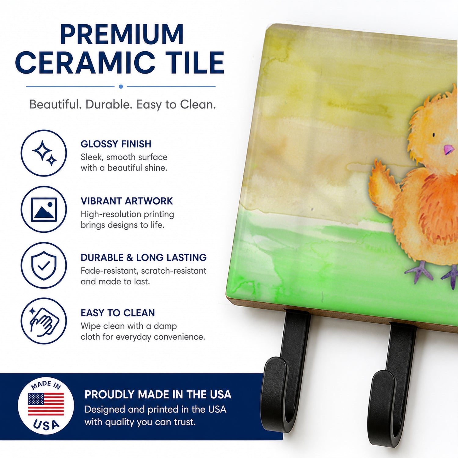 Chicken Watercolor Leash or Key Holder Wall Hooks, Coat Rack Wall Mount, for Hanging Keys, Towels, Aprons, Leashes