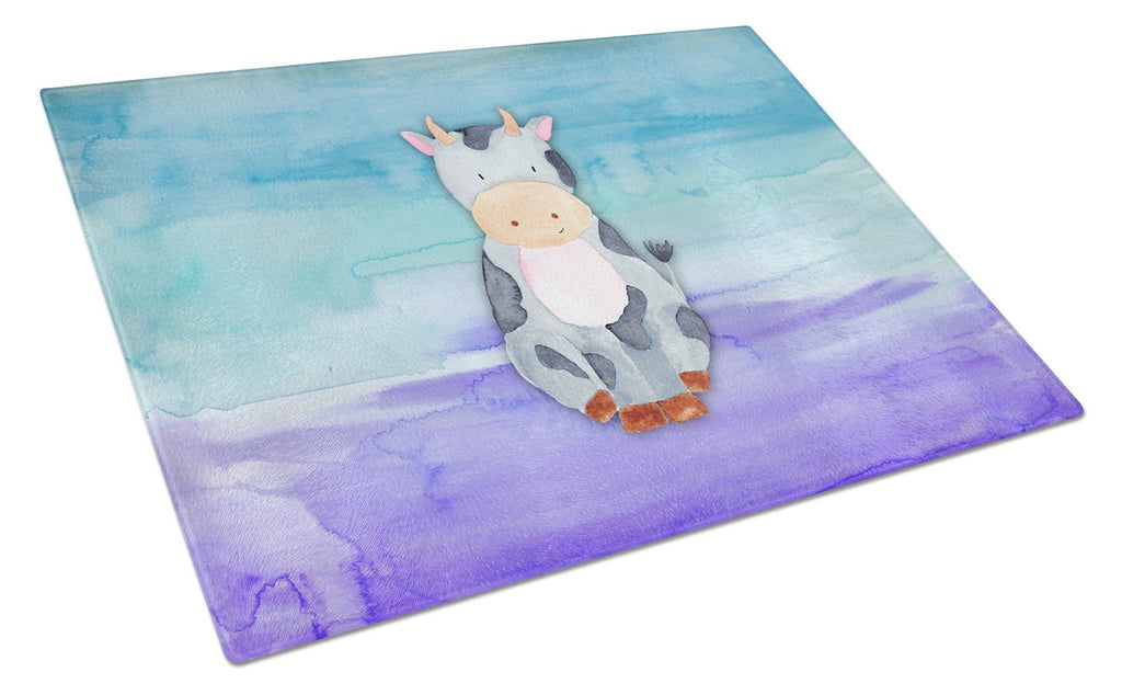 Cow Watercolor Cutting Board Tempered Glass Kitchen Cutting Surface, Heat Resistant Chopping, Non-Slip Feet, Food Prep & Serving