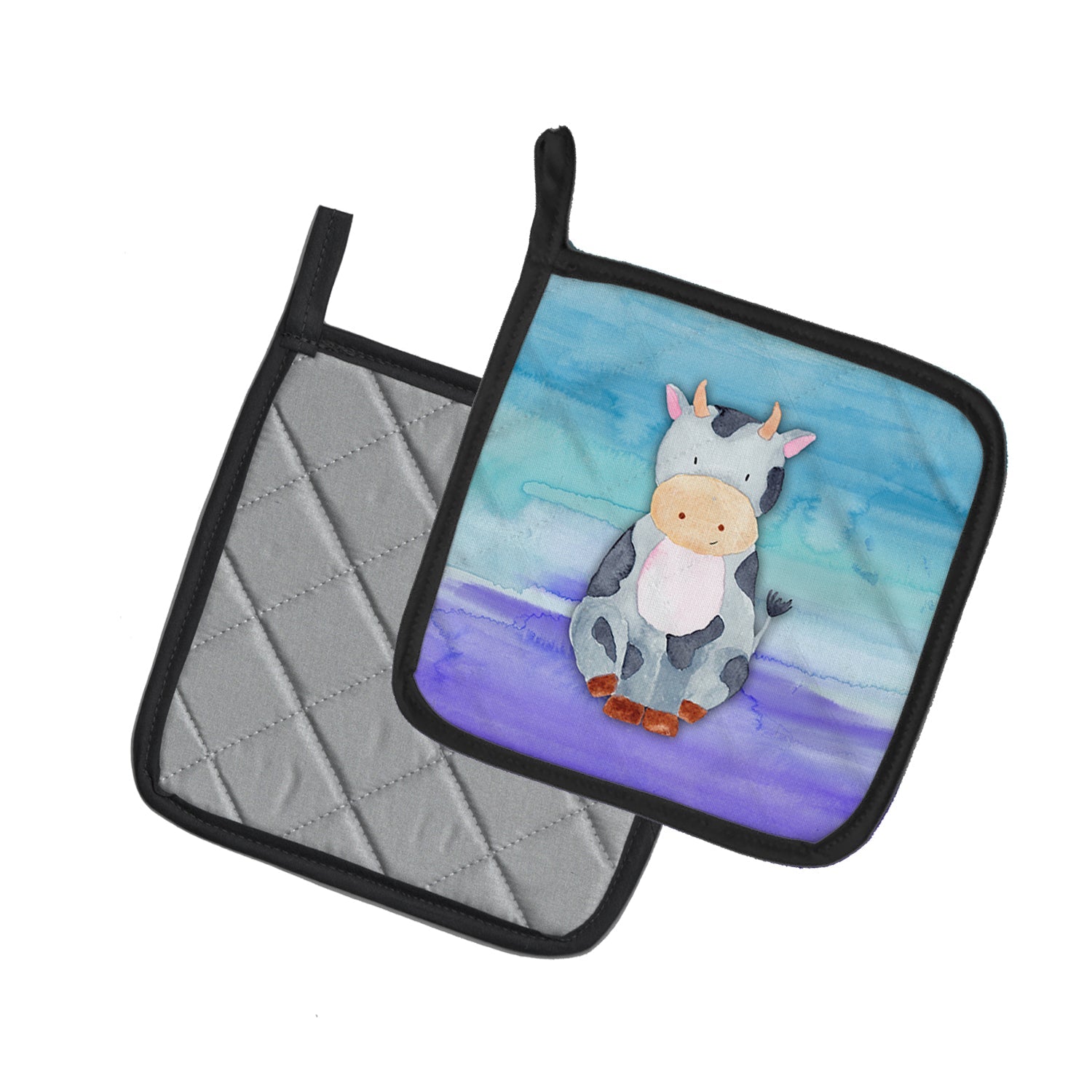Cow Watercolor Pot Holder Set of 2 Heat Resistant Quilted Hot Pads 7.5 x 7.5 Inch, Insulated Kitchen Trivets for Cooking & Baking