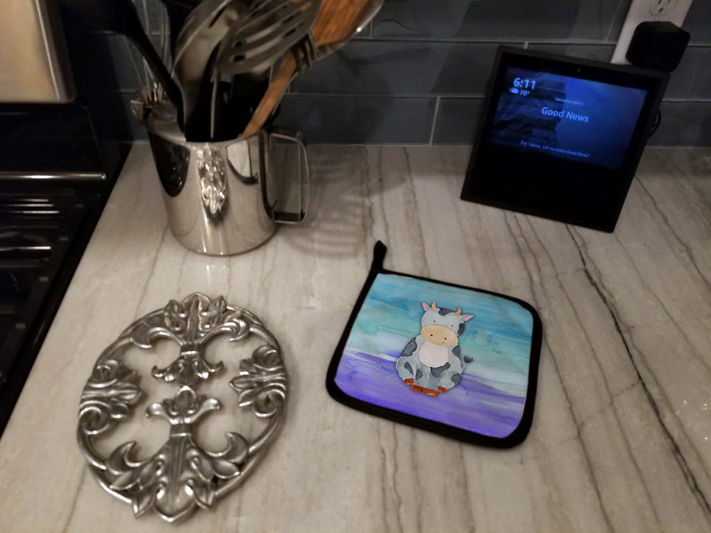 Cow Watercolor Pot Holder Set of 2 Heat Resistant Quilted Hot Pads 7.5 x 7.5 Inch, Insulated Kitchen Trivets for Cooking & Baking