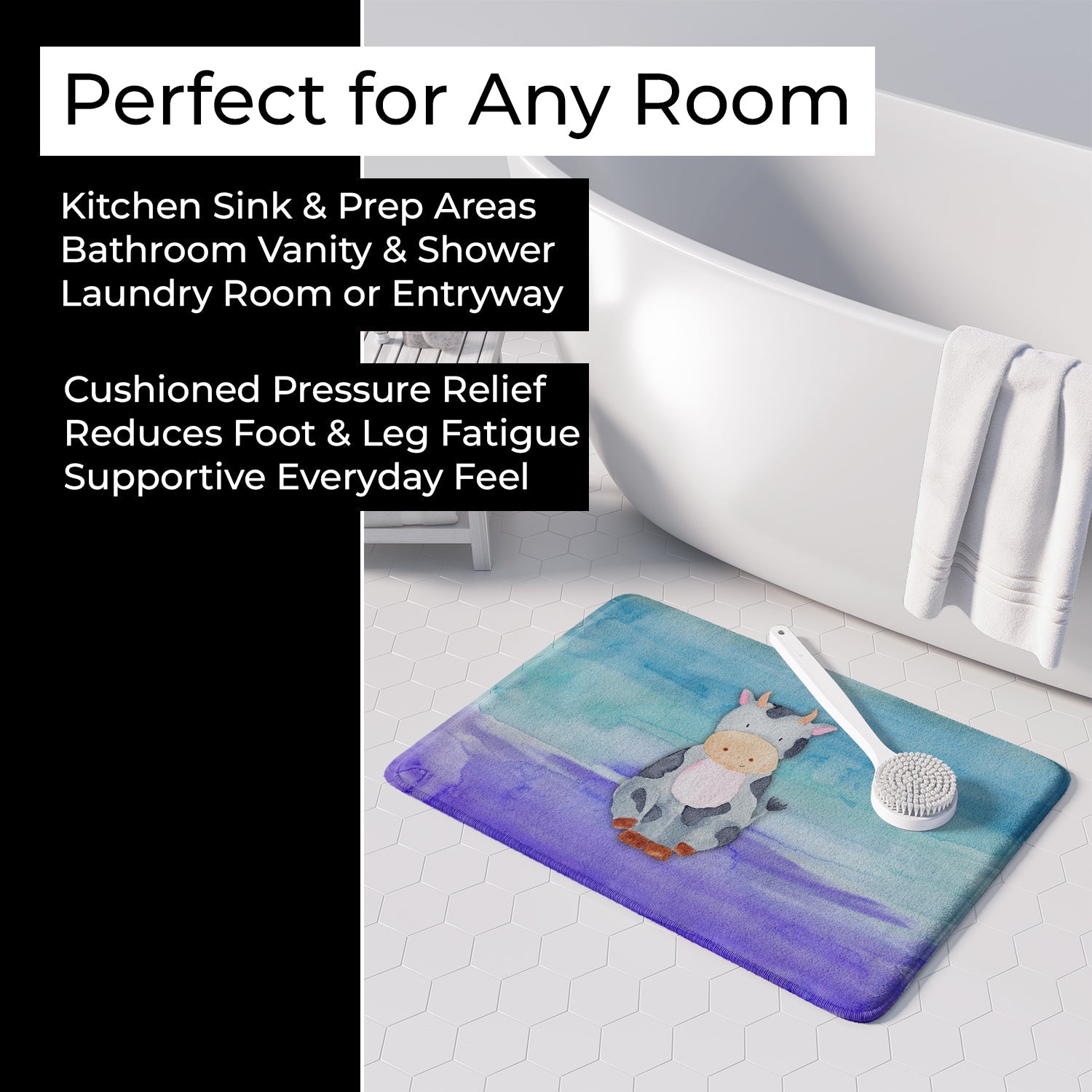 Cow Watercolor Memory Foam Kitchen Mat Machine Washable Anti-Fatigue Cushion Comfort Bath or Kitchen Rug