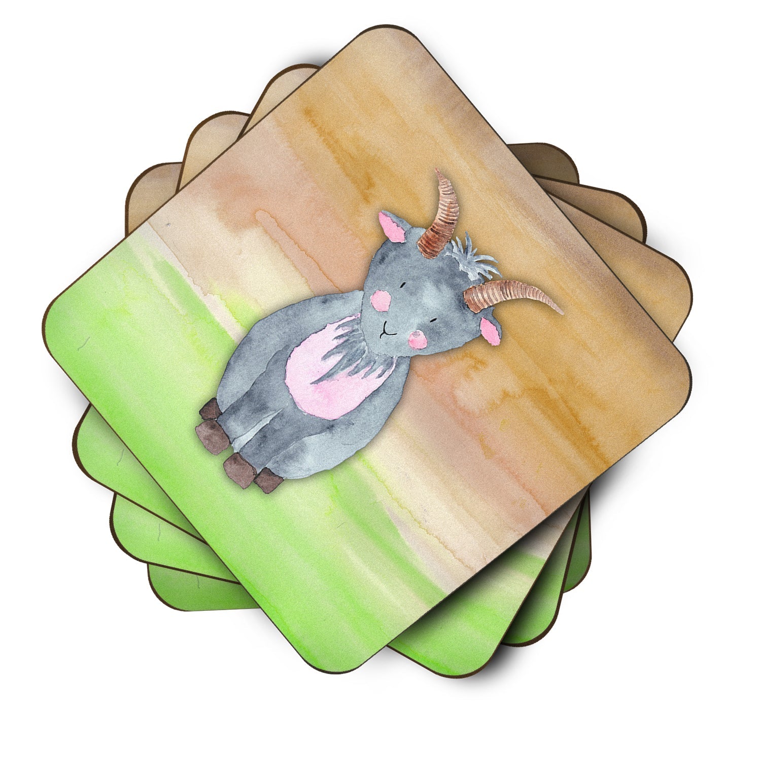 Goat Watercolor Foam Coasters Set of 4 Cup Coasters for Indoor Outdoor, Tabletop Protection, Anti Slip, Mouse pad Material