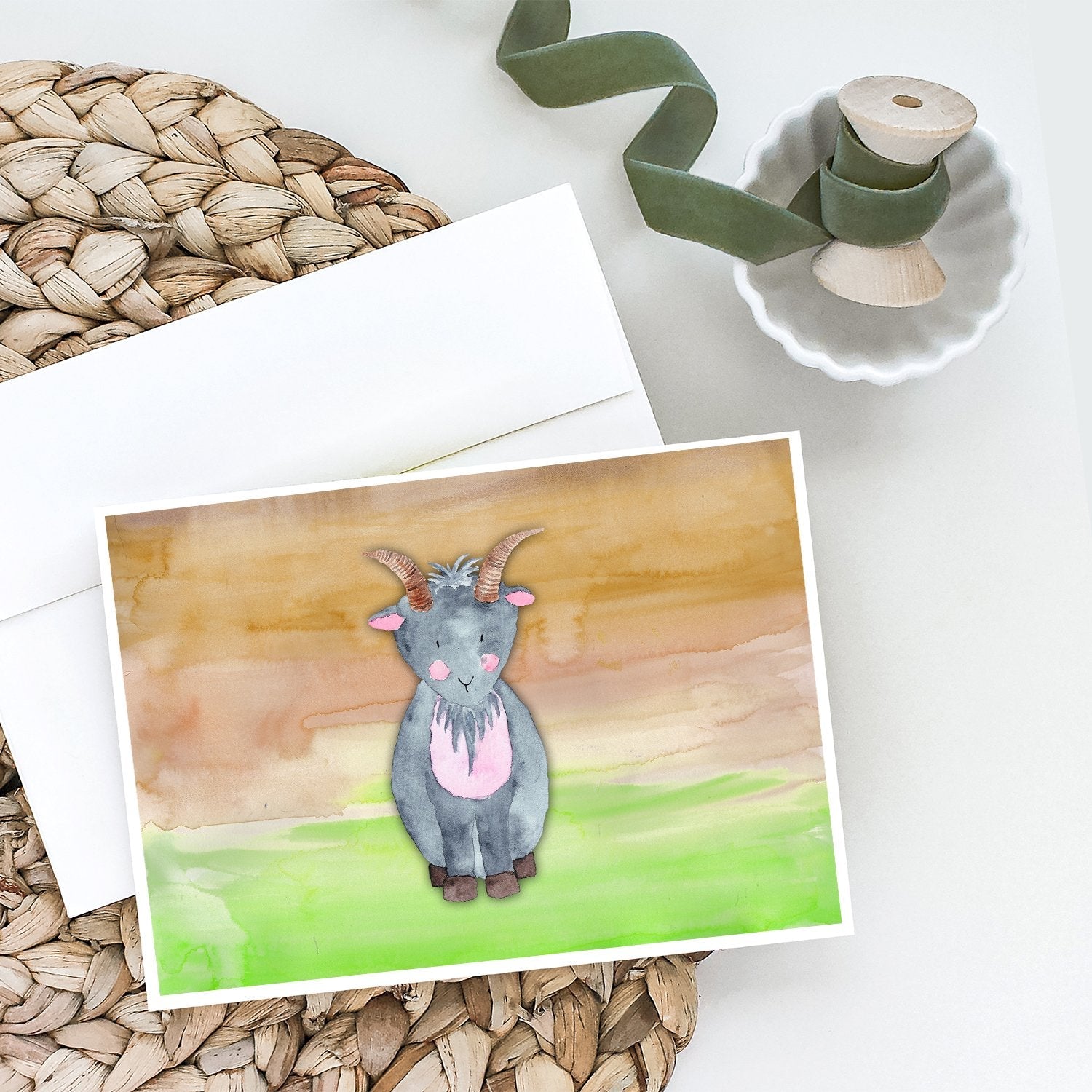 Goat Watercolor Greeting Cards Pack of 8 Blank Cards with Envelopes Whimsical A7 Size 5x7