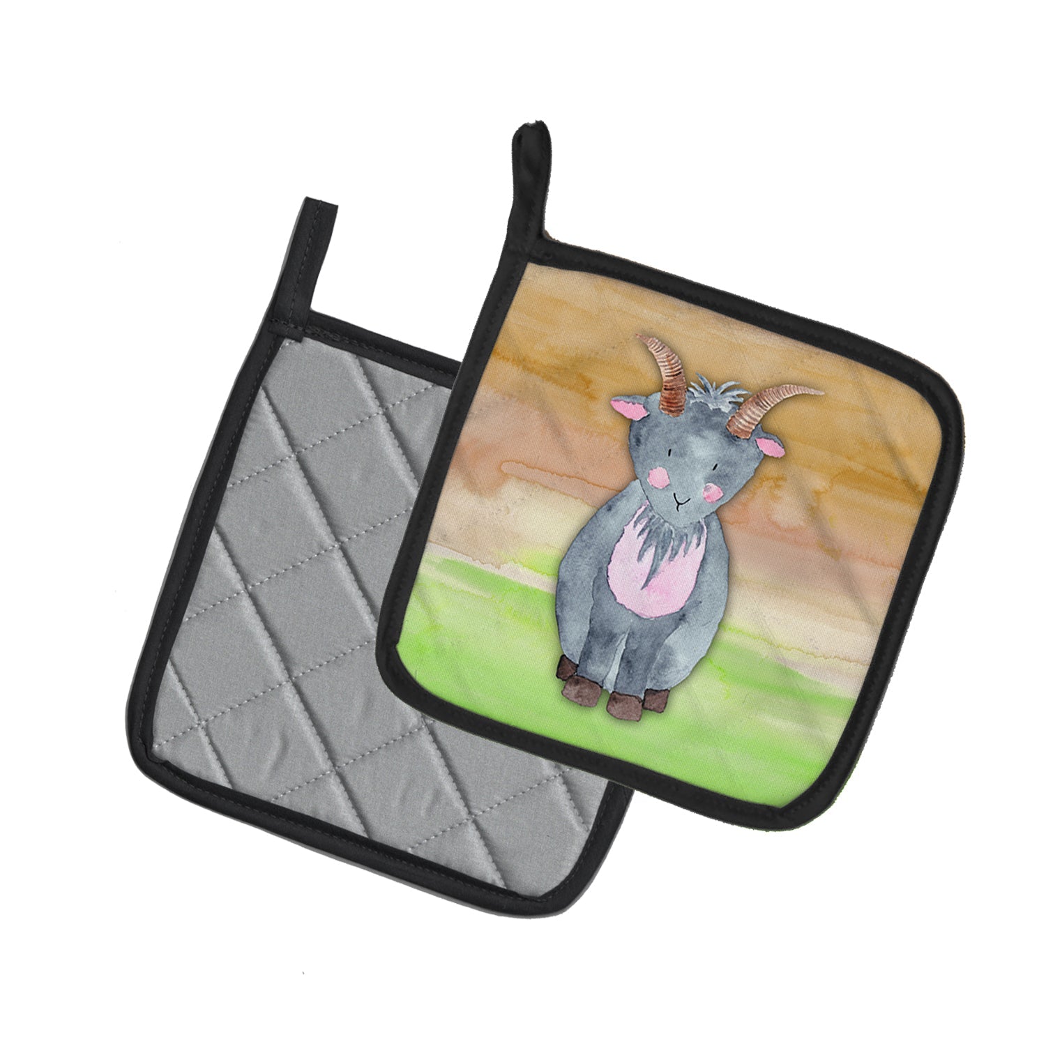 Goat Watercolor Pot Holder Set of 2 Heat Resistant Quilted Hot Pads 7.5 x 7.5 Inch, Insulated Kitchen Trivets for Cooking & Baking