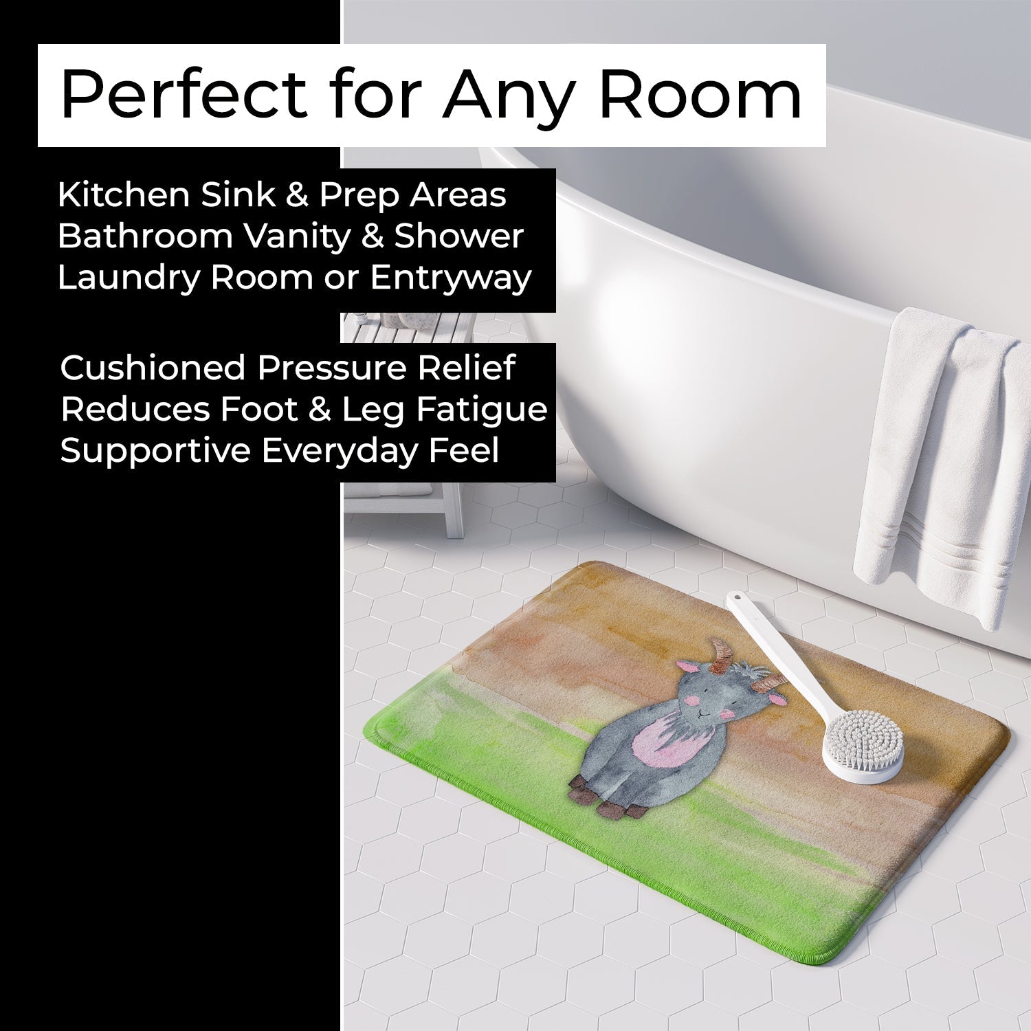 Goat Watercolor Memory Foam Kitchen Mat Machine Washable Anti-Fatigue Cushion Comfort Bath or Kitchen Rug