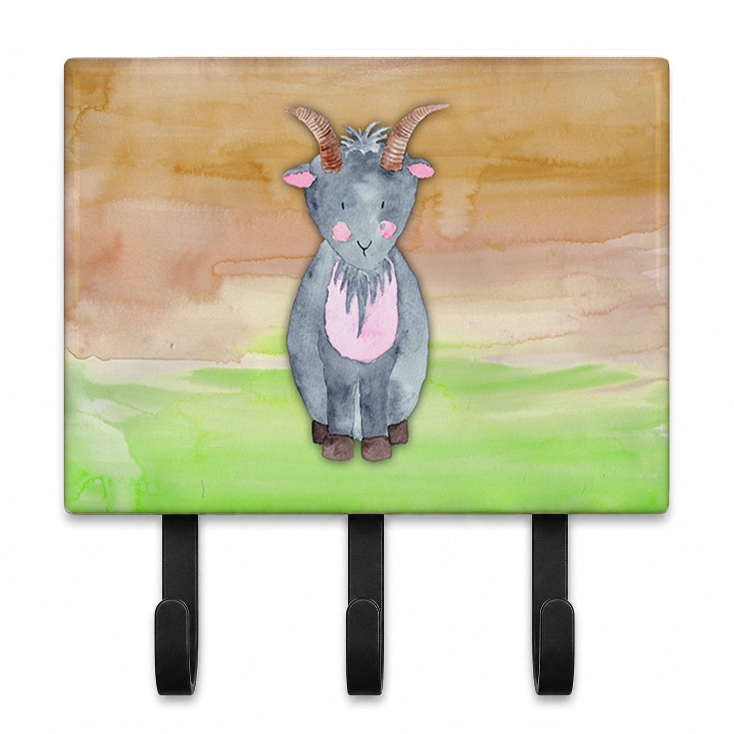 Goat Watercolor Leash or Key Holder Wall Hooks, Coat Rack Wall Mount, for Hanging Keys, Towels, Aprons, Leashes