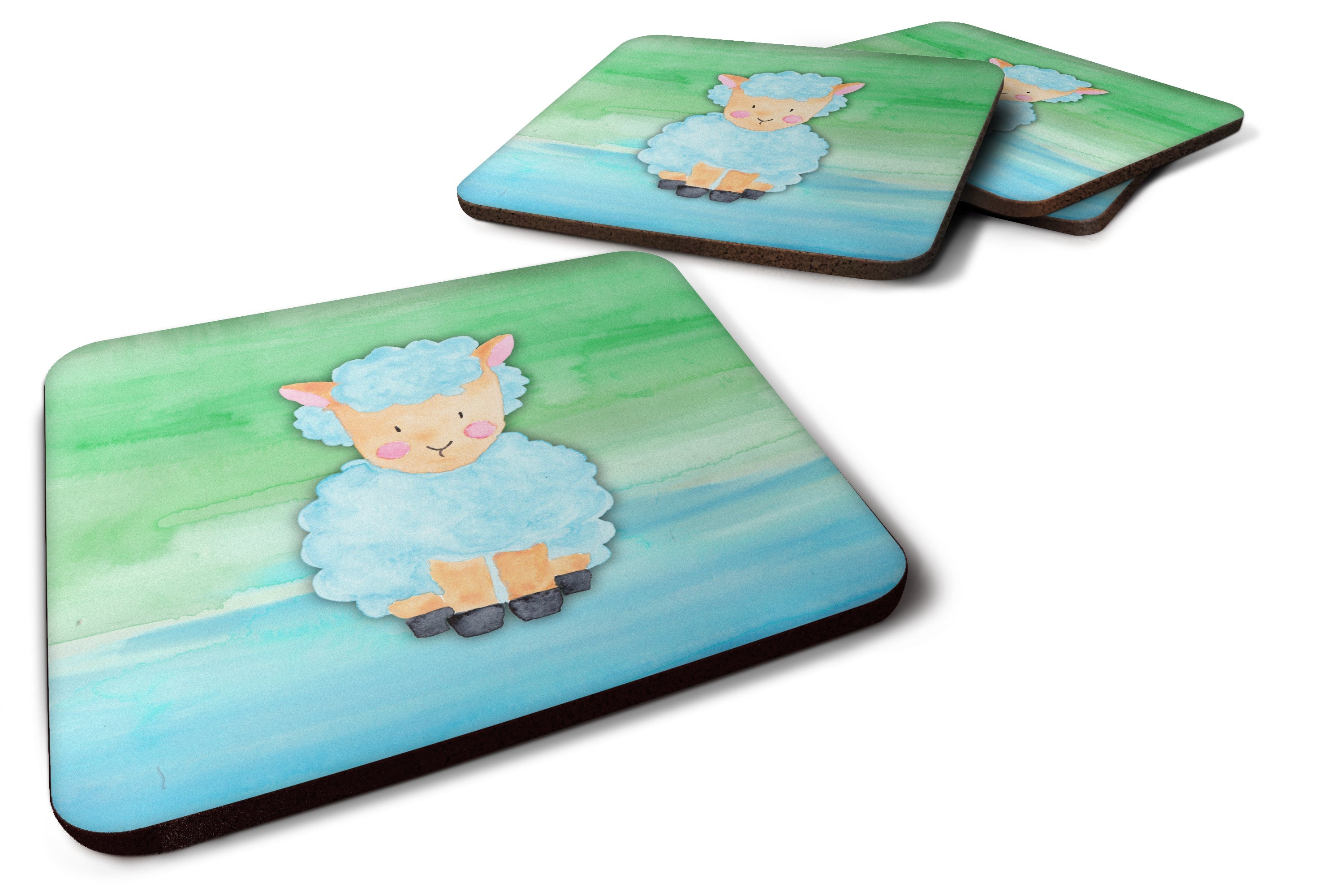 Sheep Lamb Watercolor Foam Coasters Set of 4 Cup Coasters for Indoor Outdoor, Tabletop Protection, Anti Slip, Mouse pad Material