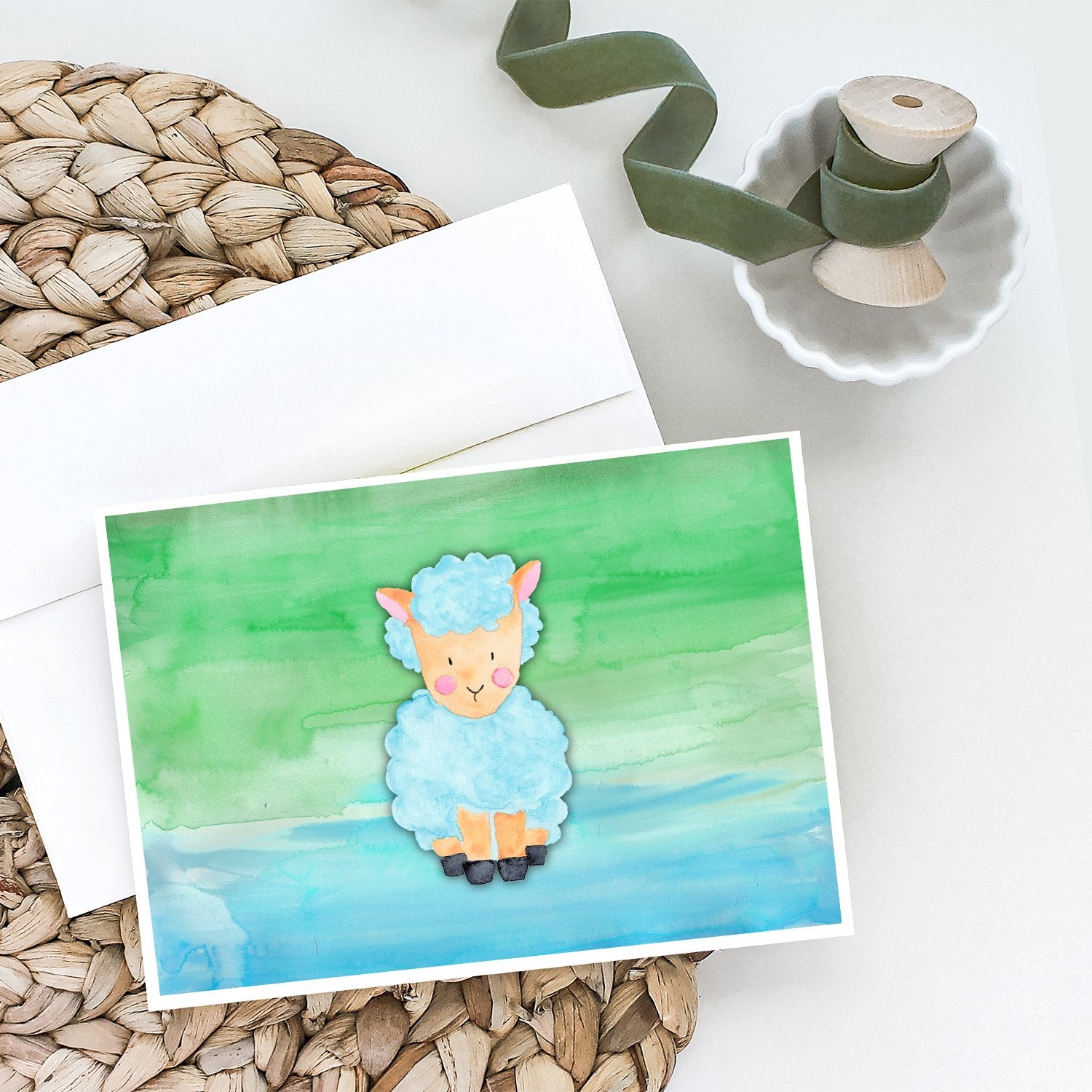 Sheep Lamb Watercolor Greeting Cards Pack of 8 Blank Cards with Envelopes Whimsical A7 Size 5x7