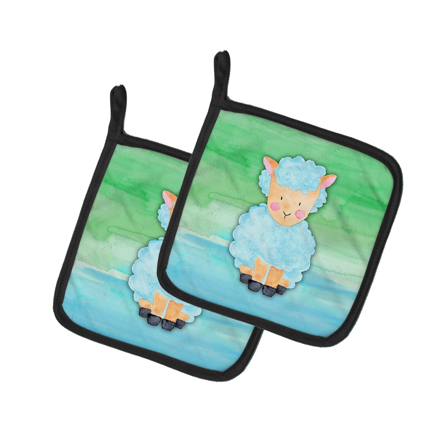 Sheep Lamb Watercolor Pot Holder Set of 2 Heat Resistant Quilted Hot Pads 7.5 x 7.5 Inch, Insulated Kitchen Trivets for Cooking & Baking