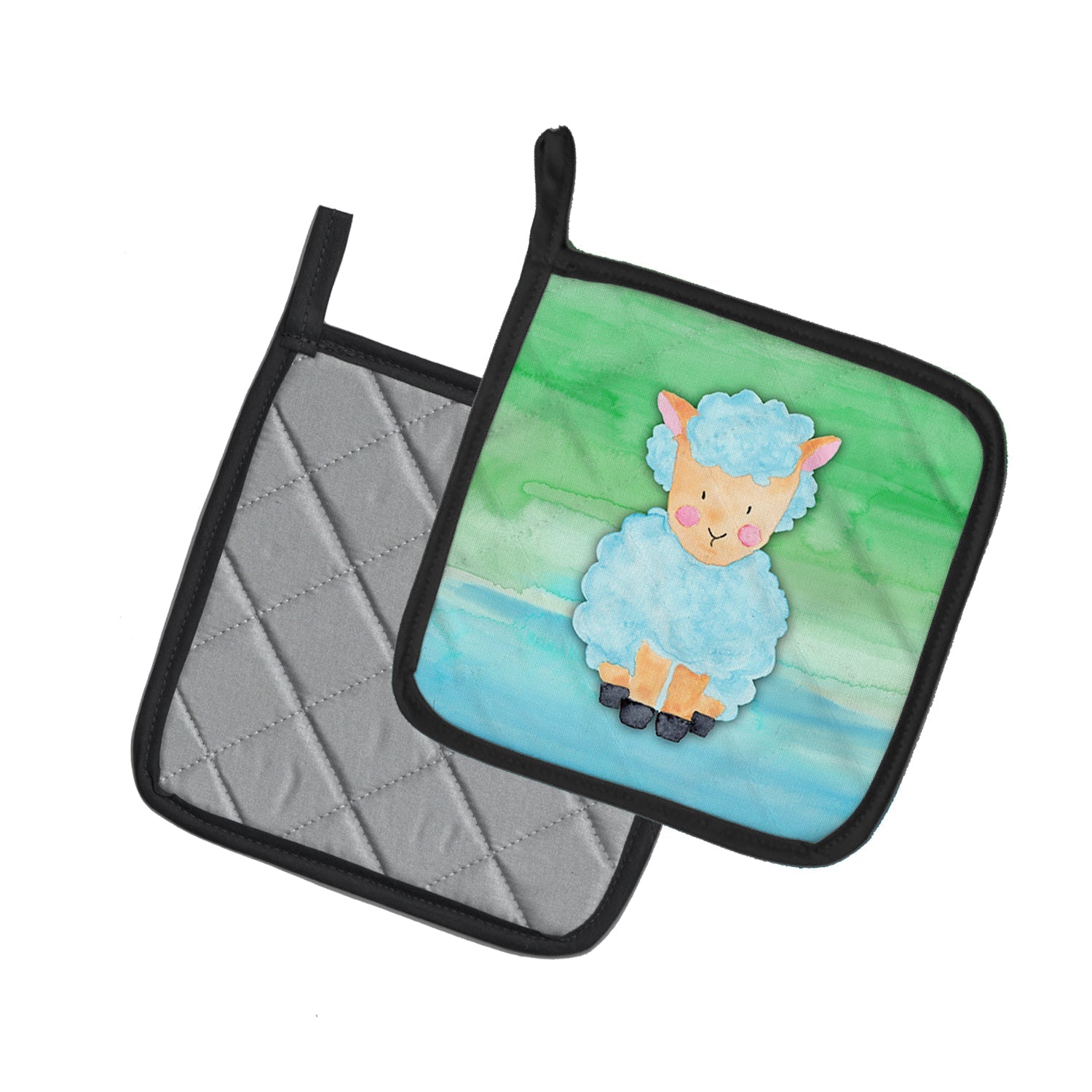 Sheep Lamb Watercolor Pot Holder Set of 2 Heat Resistant Quilted Hot Pads 7.5 x 7.5 Inch, Insulated Kitchen Trivets for Cooking & Baking