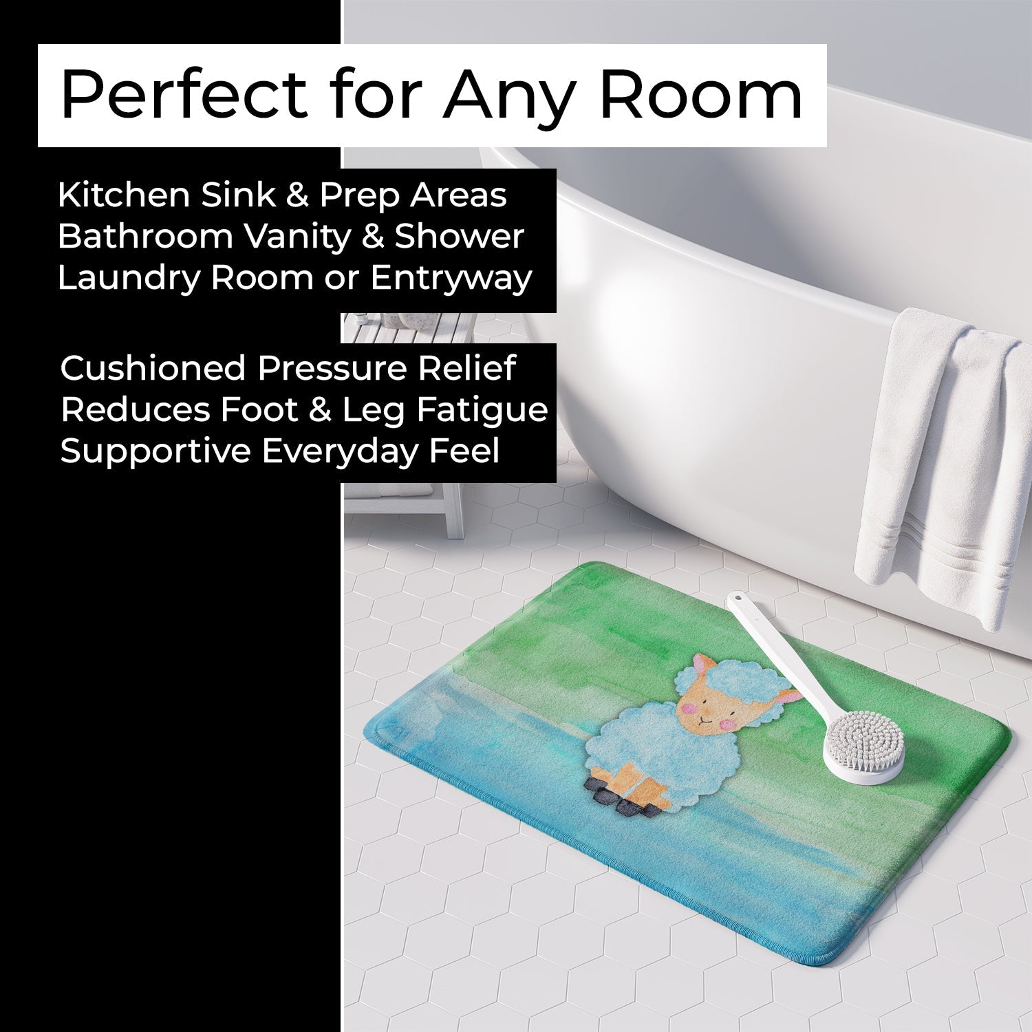 Sheep Lamb Watercolor Memory Foam Kitchen Mat Machine Washable Anti-Fatigue Cushion Comfort Bath or Kitchen Rug
