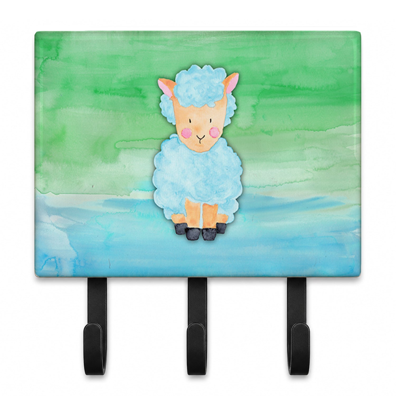 Sheep Lamb Watercolor Leash or Key Holder Wall Hooks, Coat Rack Wall Mount, for Hanging Keys, Towels, Aprons, Leashes